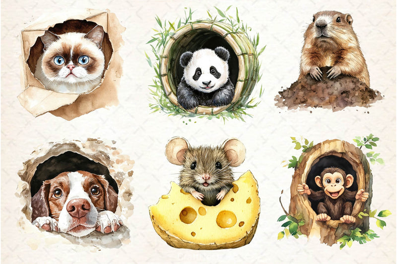 Funny Animals In Hole Clipart Bundle 3 - CraftNest - Digital Crafting and Art