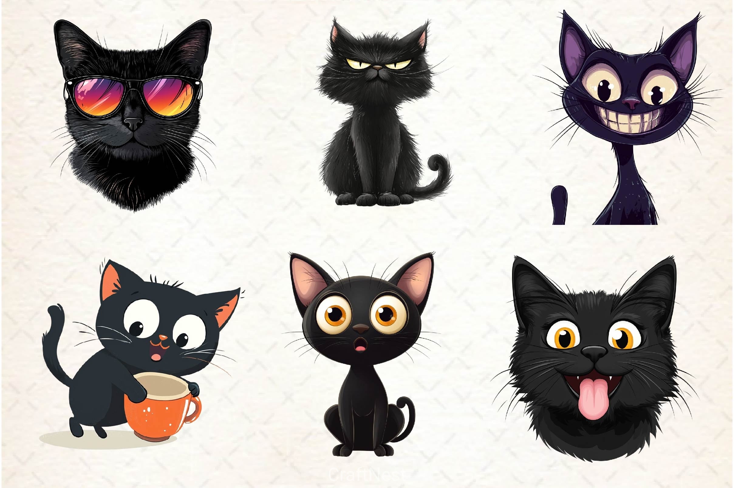 Funny Black Cat Clipart Bundle 5 - CraftNest - Digital Crafting and Art