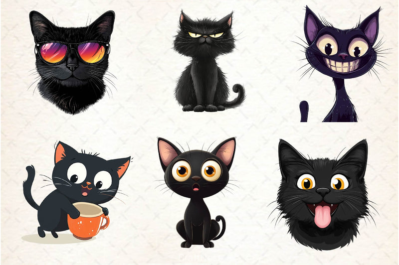 Funny Black Cat Clipart Bundle 5 - CraftNest - Digital Crafting and Art