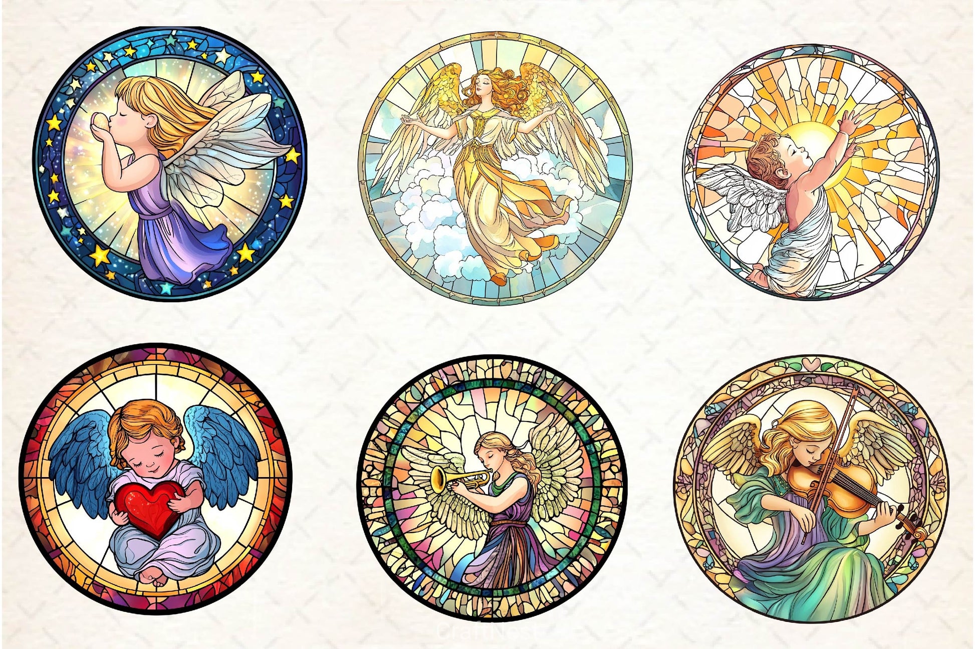 Stained Glass Cute Angel Clipart Bundle - CraftNest - Digital Crafting and Art