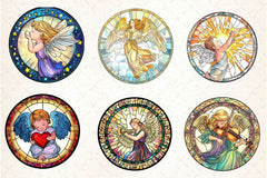 Stained Glass Cute Angel Clipart Bundle - CraftNest - Digital Crafting and Art