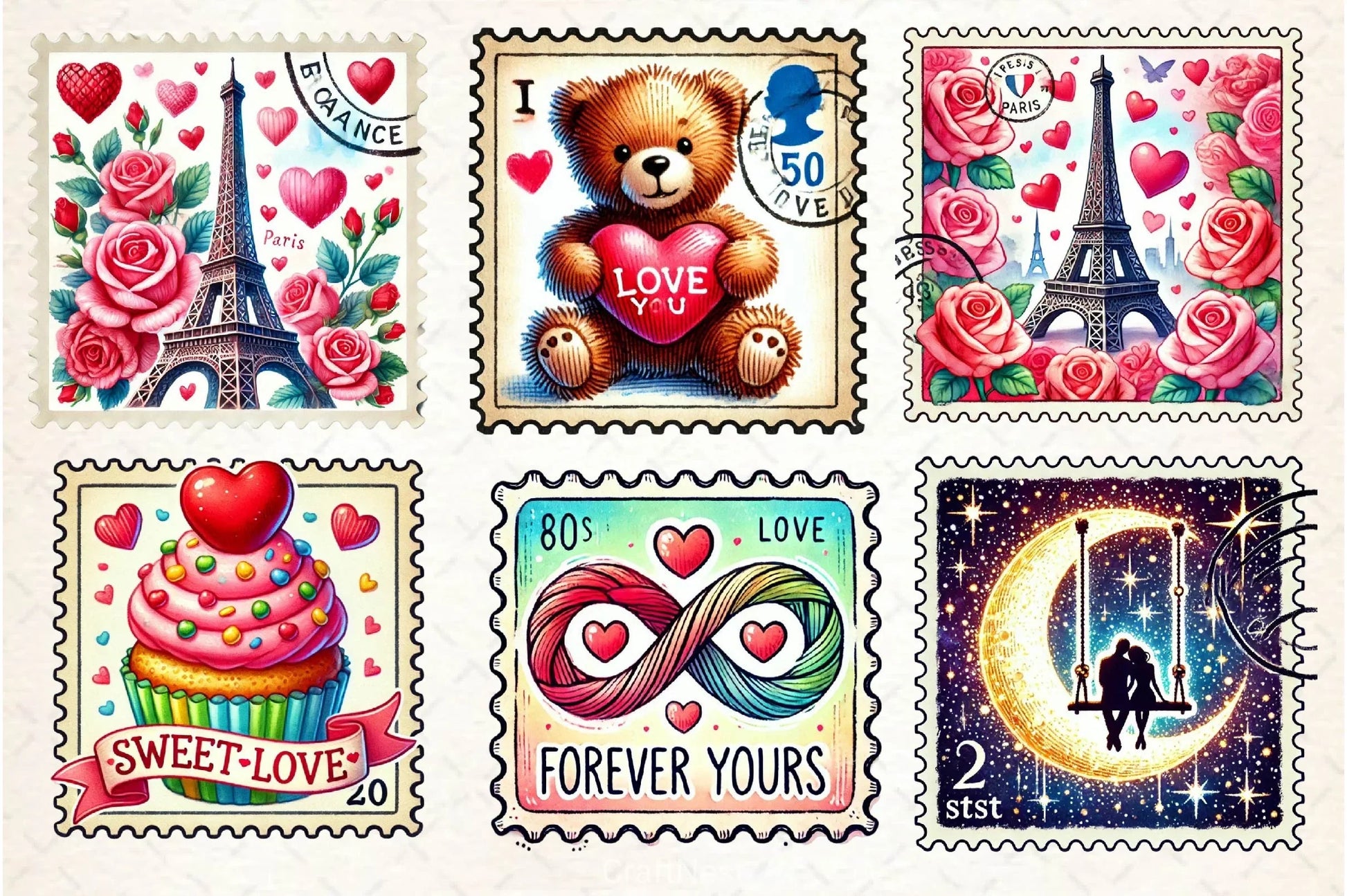 Valentine Postage Stamp Clipart Bundle - CraftNest - Digital Crafting and Art
