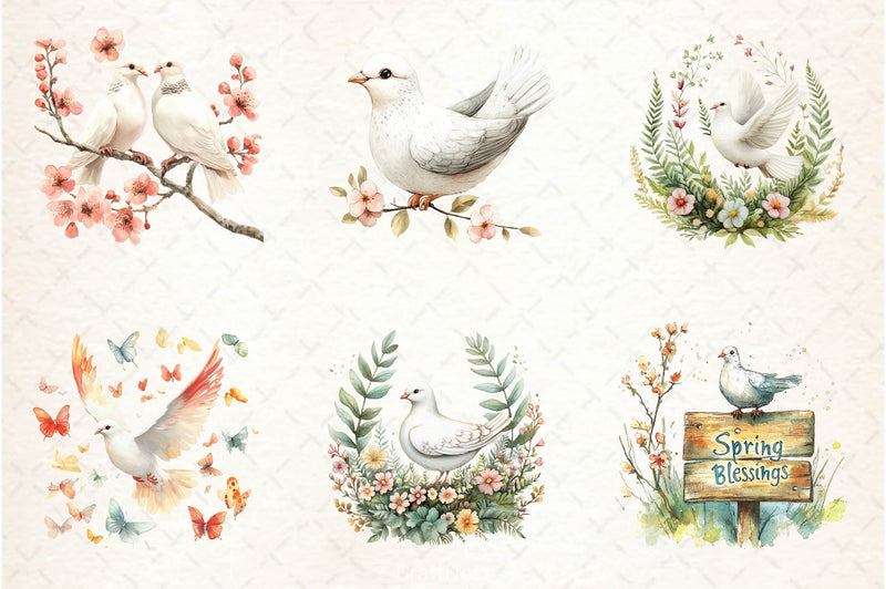 Spring White Doves Clipart Bundle 2 - CraftNest - Digital Crafting and Art