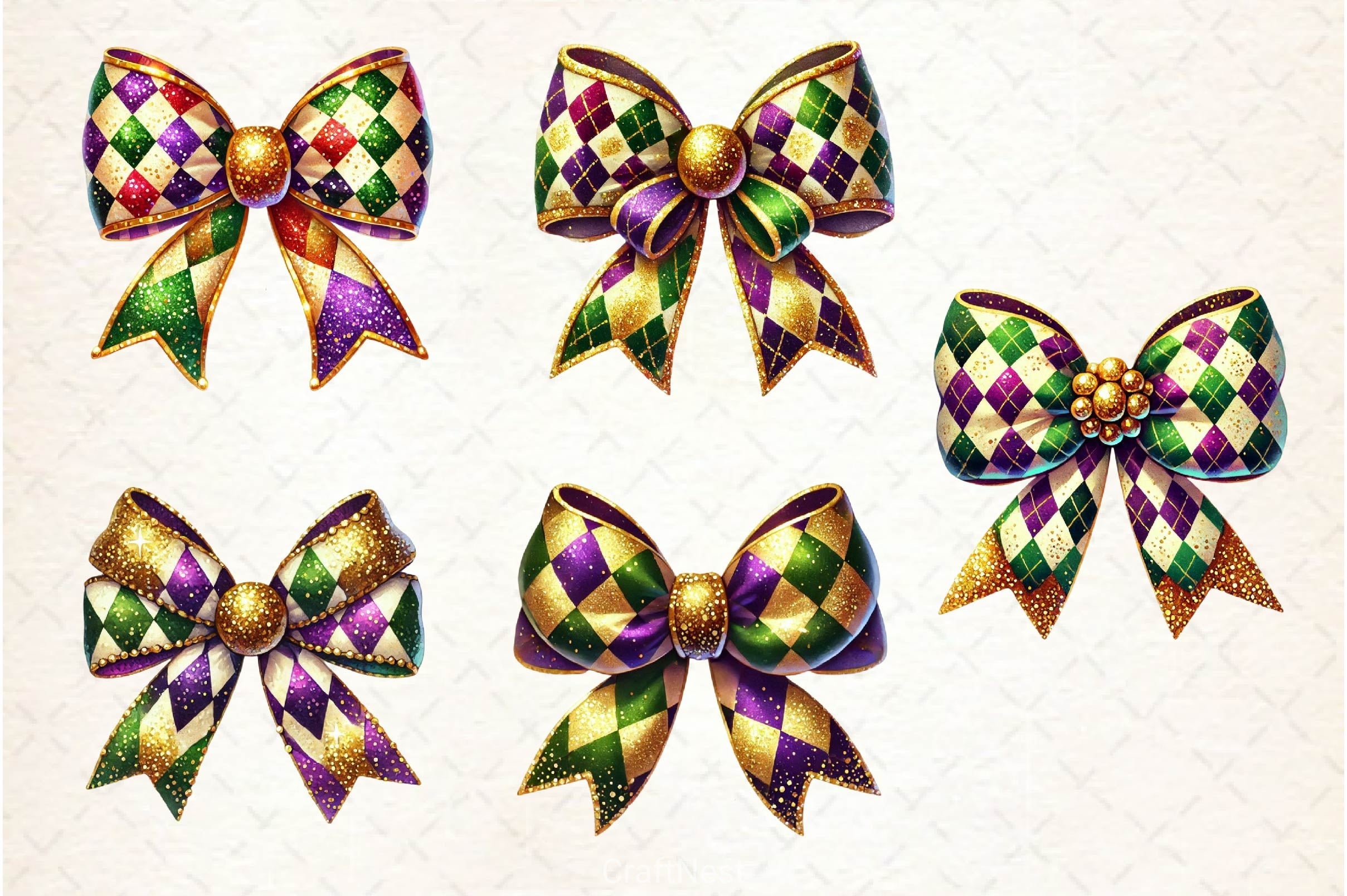 Mardi Gras Coquette Bow Clipart Bundle 2 - CraftNest - Digital Crafting and Art