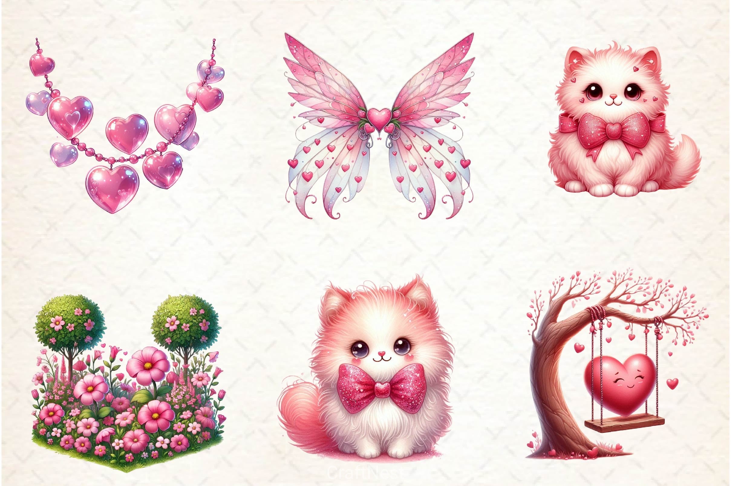 Whimsical Pink Valentines Day Clipart Bundle - CraftNest - Digital Crafting and Art