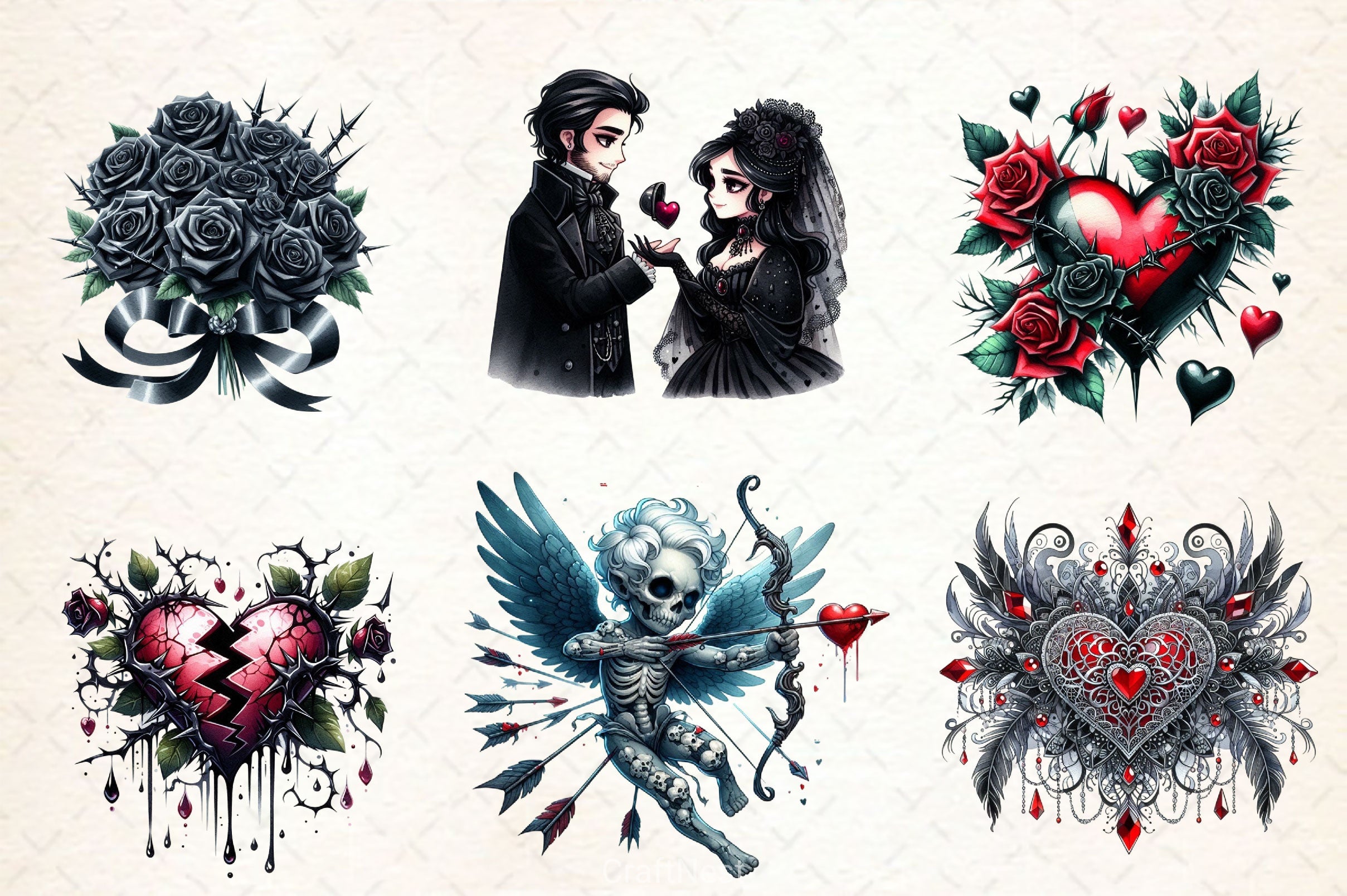 Gothic Valentine's Day Clipart Bundle 4 - CraftNest - Digital Crafting and Art