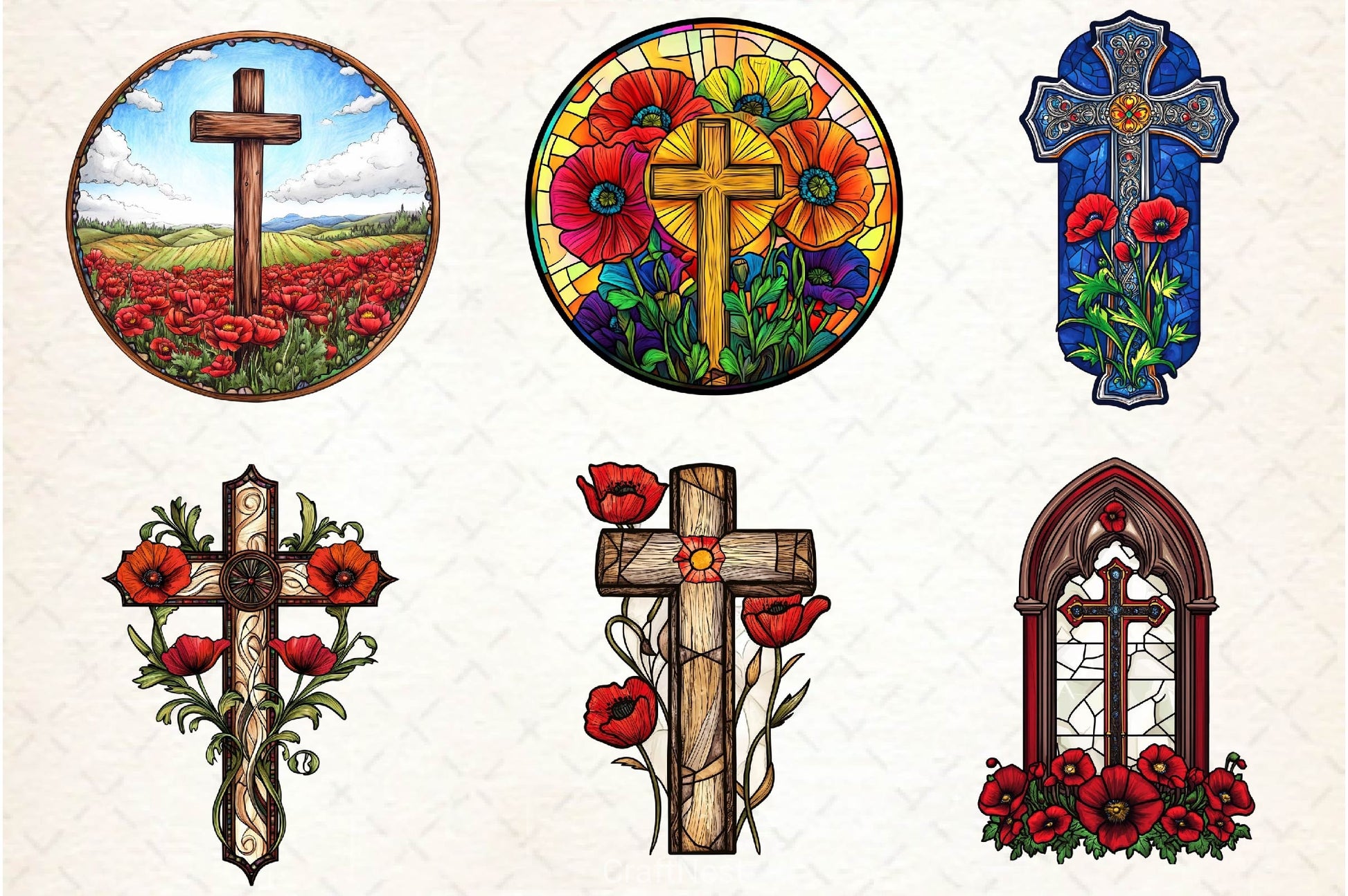 Poppy & Cross Faux Stained Glass Clipart Bundle - CraftNest - Digital Crafting and Art