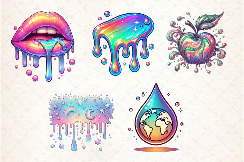 Holographic Drips And Splashes Clipart Bundle 2 - CraftNest - Digital Crafting and Art