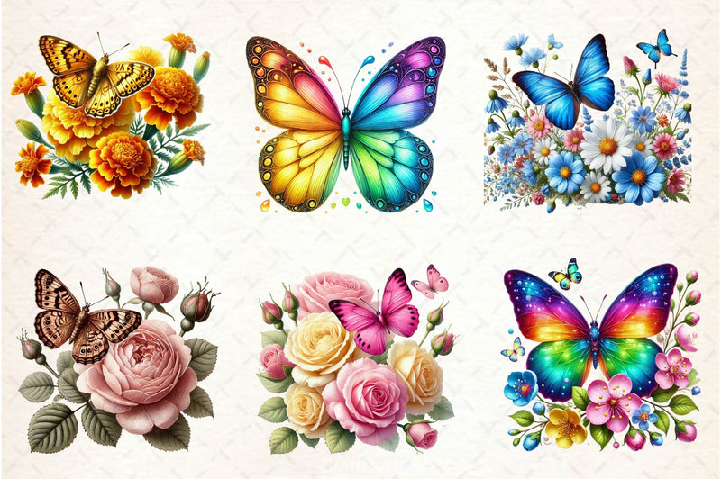 Spring Butterfly Flower Clipart Bundle - CraftNest - Digital Crafting and Art