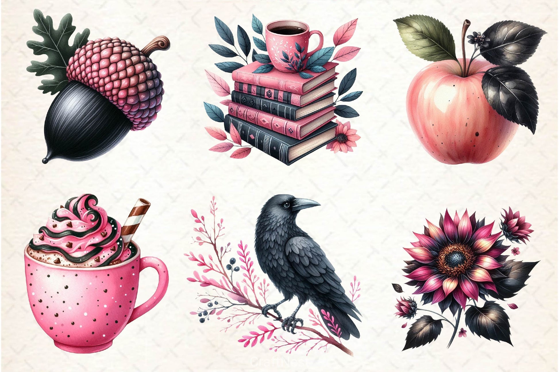 Pink Black Autumn Clipart Bundle 4 - CraftNest - Digital Crafting and Art