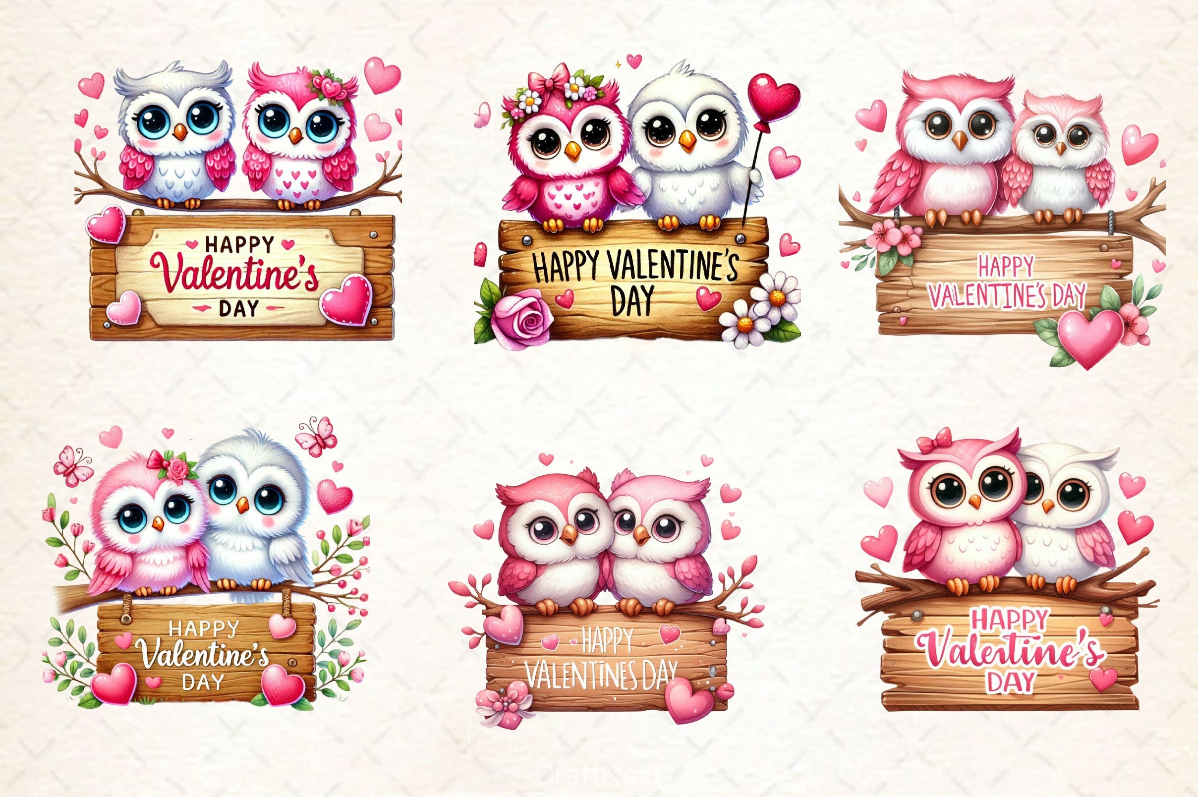 Valentine Cute Owls Clipart Bundle - CraftNest - Digital Crafting and Art