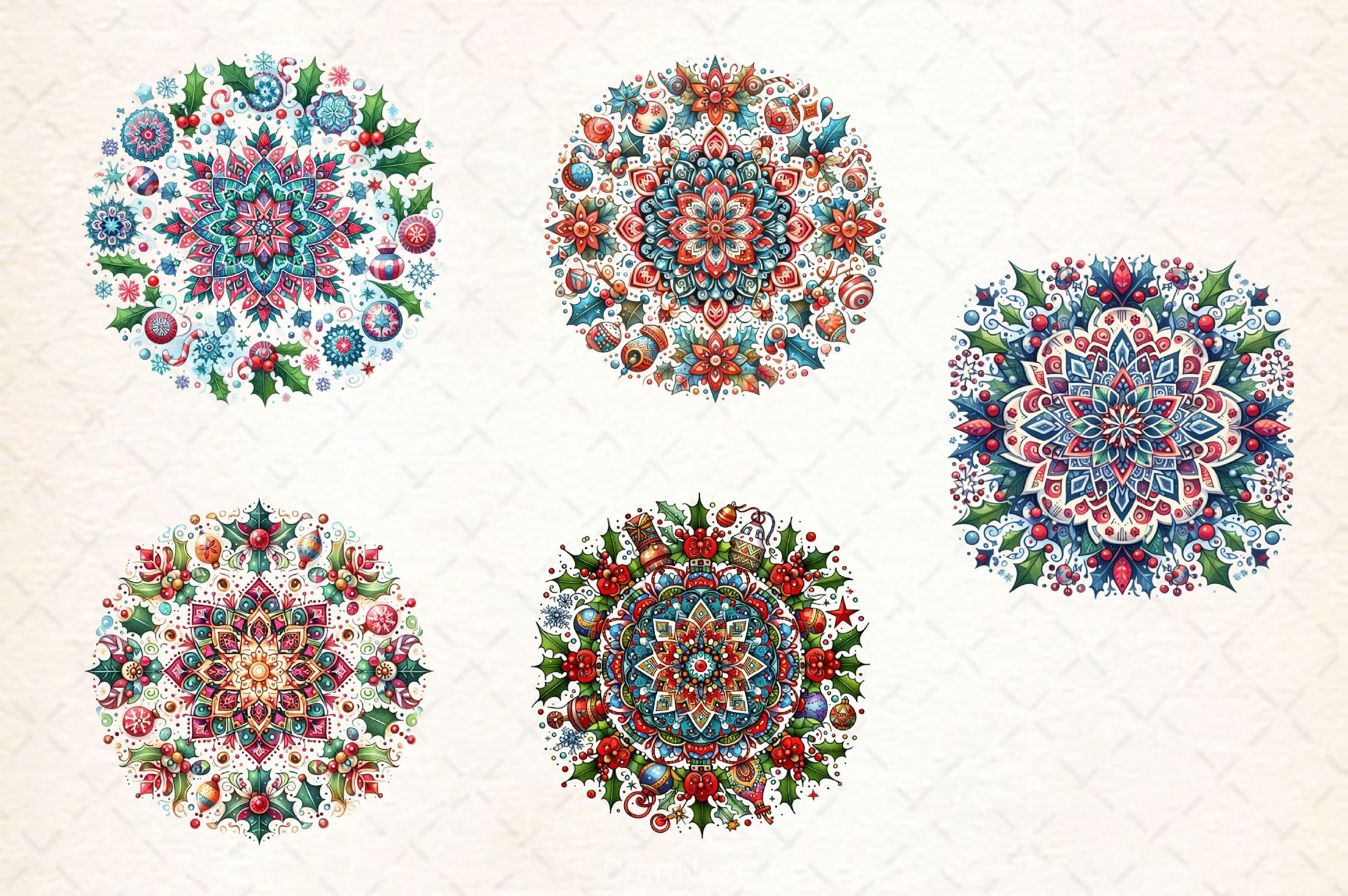 Boho Mandala Christmas Clipart Bundle - CraftNest - Digital Crafting and Art