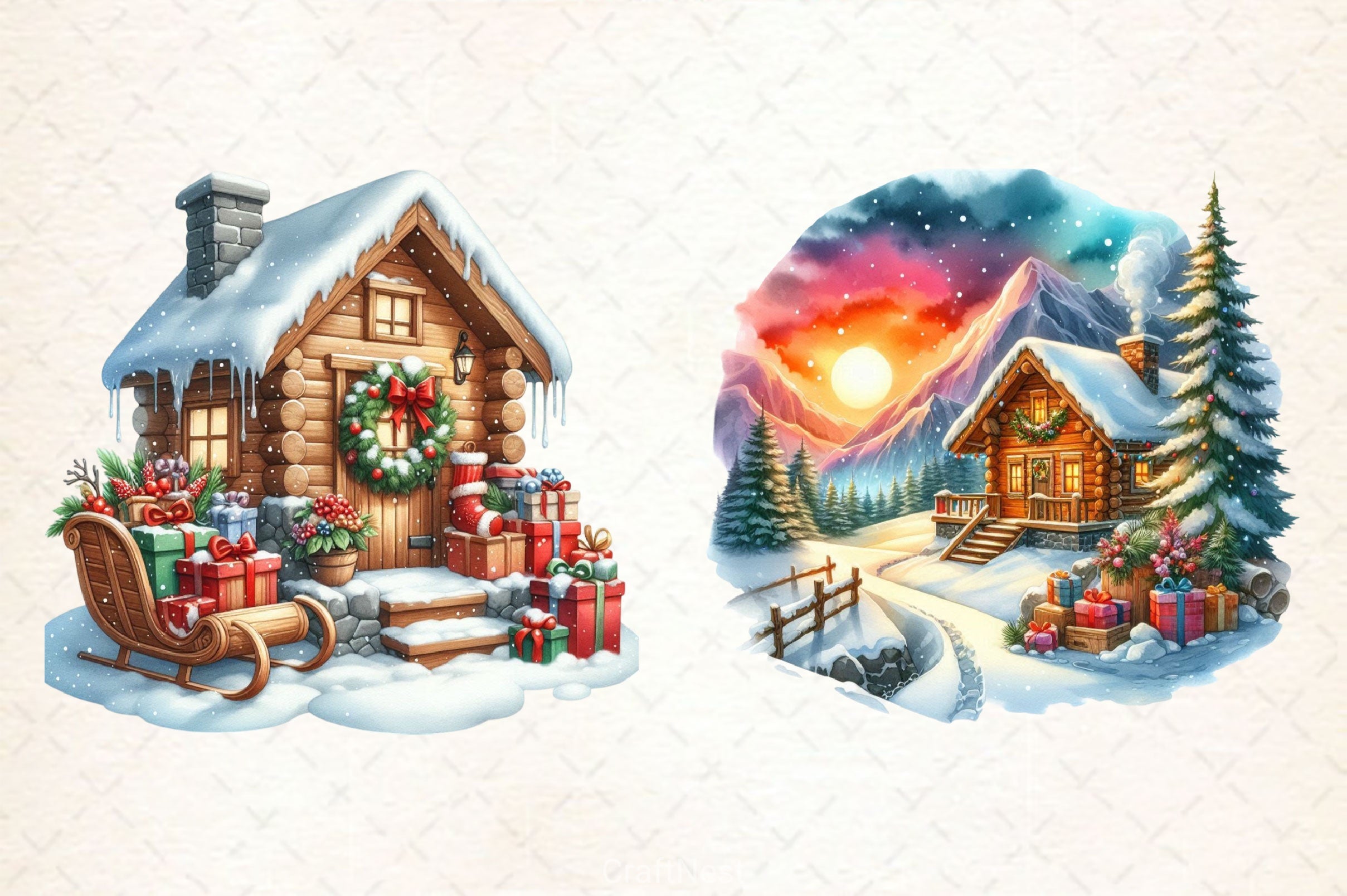 Winter Christmas Cabin Clipart Bundle - CraftNest - Digital Crafting and Art