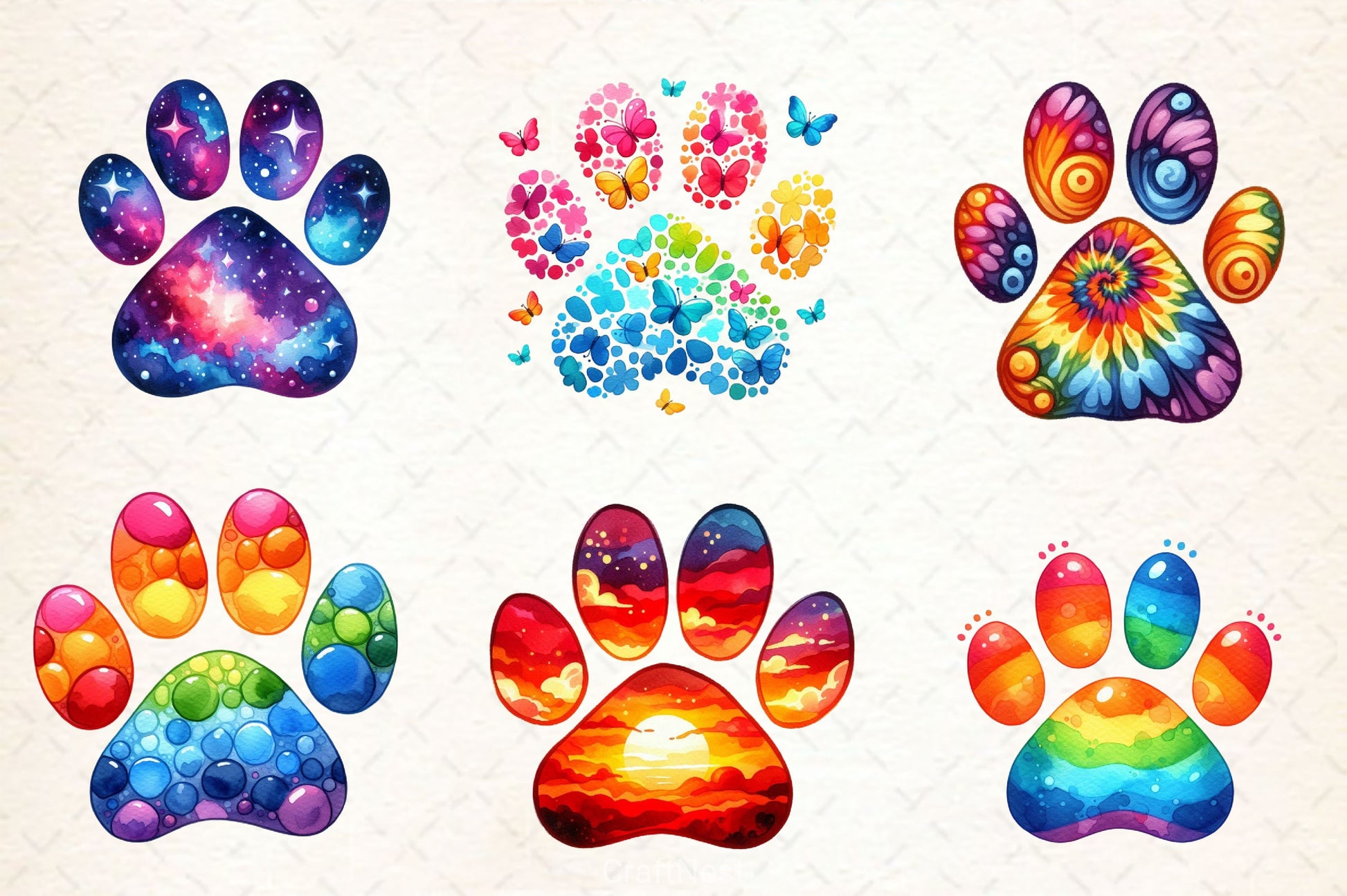 Colorful Animal Paw Print Clipart Bundle 2 - CraftNest - Digital Crafting and Art