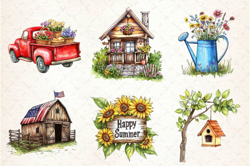 Happy Rustic Summer Clipart Bundle 2 - CraftNest - Digital Crafting and Art