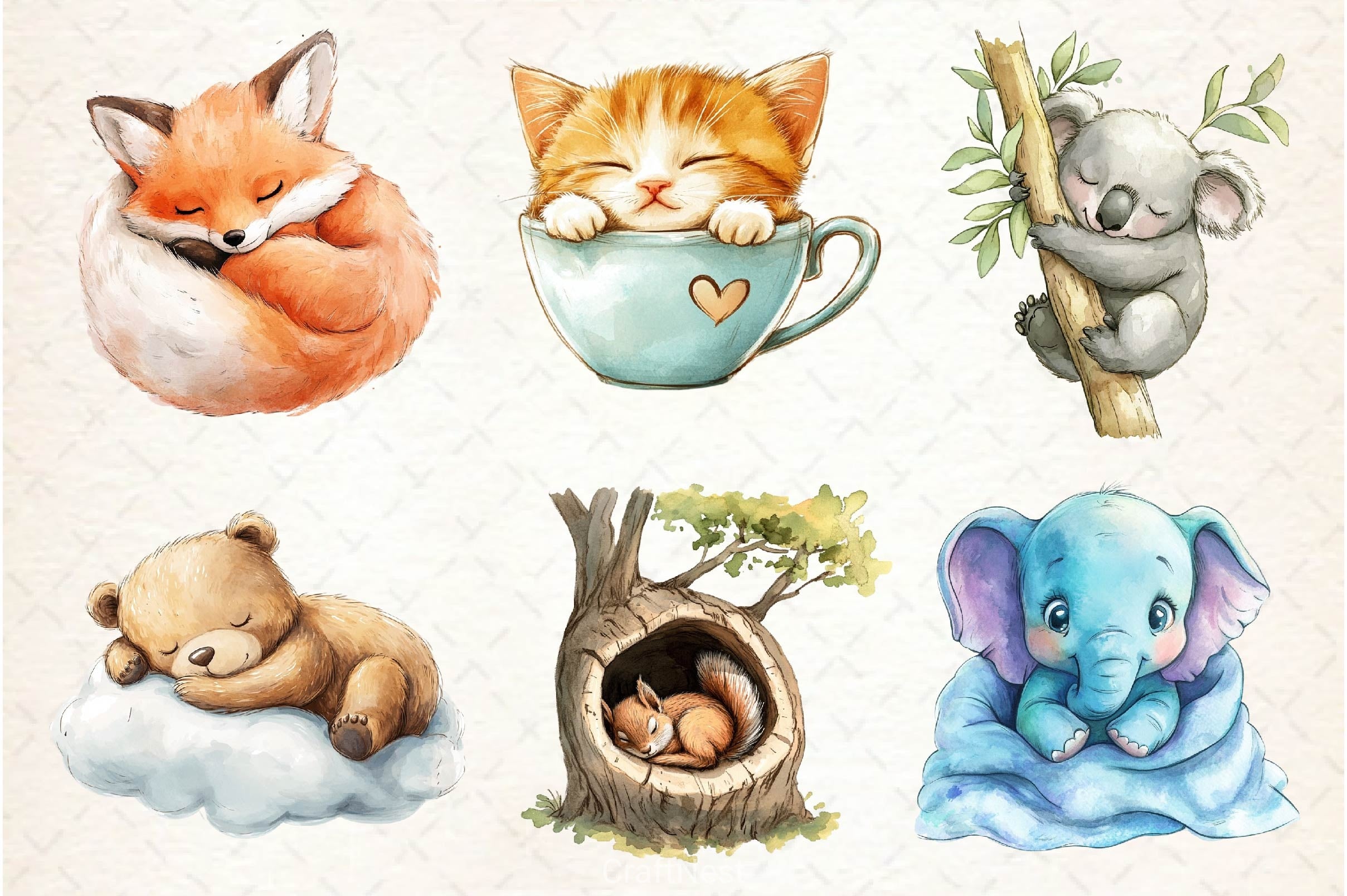 Sleepy Animals Clipart Bundle 3 - CraftNest - Digital Crafting and Art