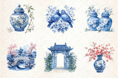 Blue Chinoiserie Spring Clipart Bundle 2 - CraftNest - Digital Crafting and Art