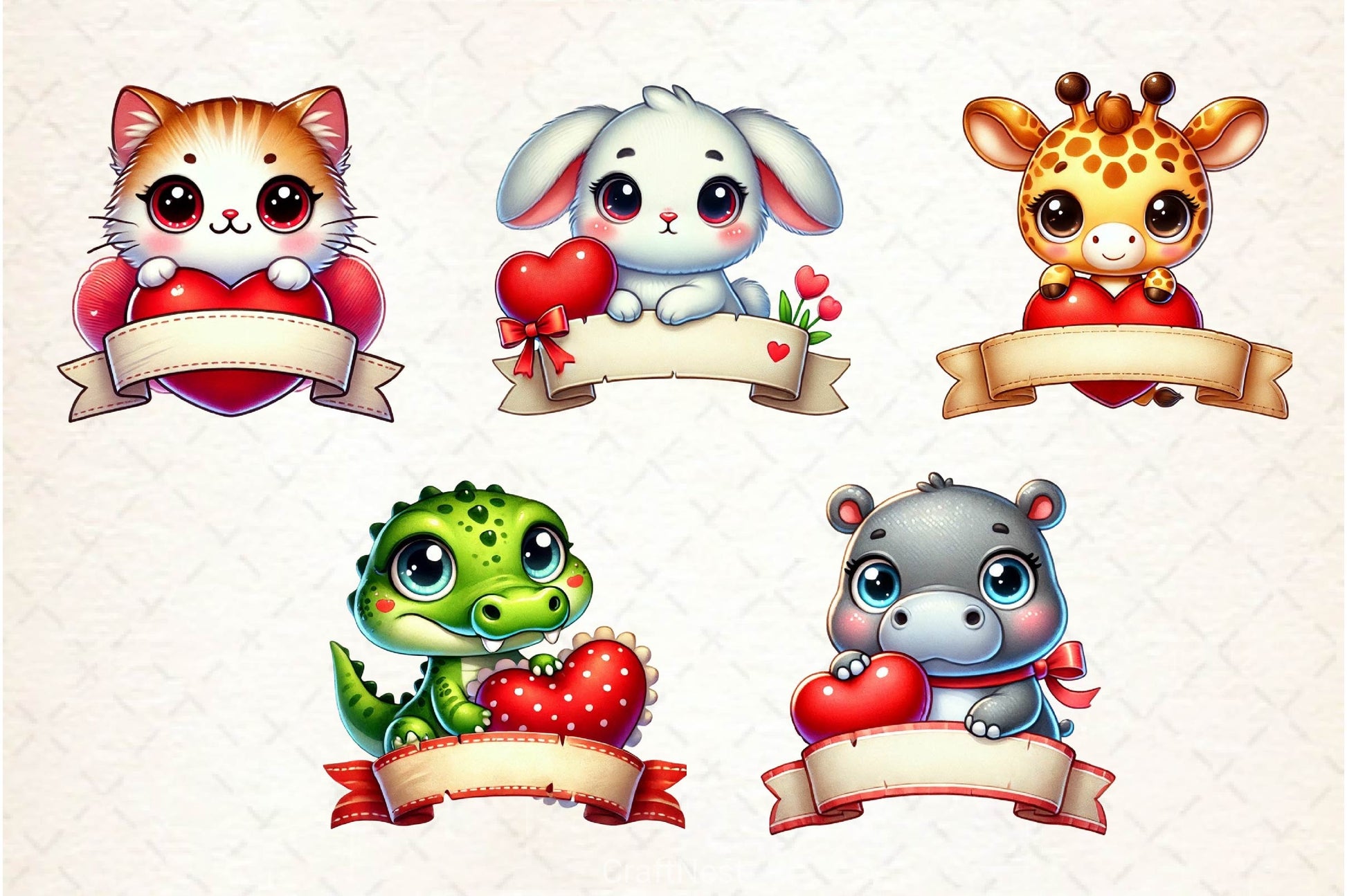 Valentine Animal Red Heart Banner Clipart Bundle - CraftNest - Digital Crafting and Art