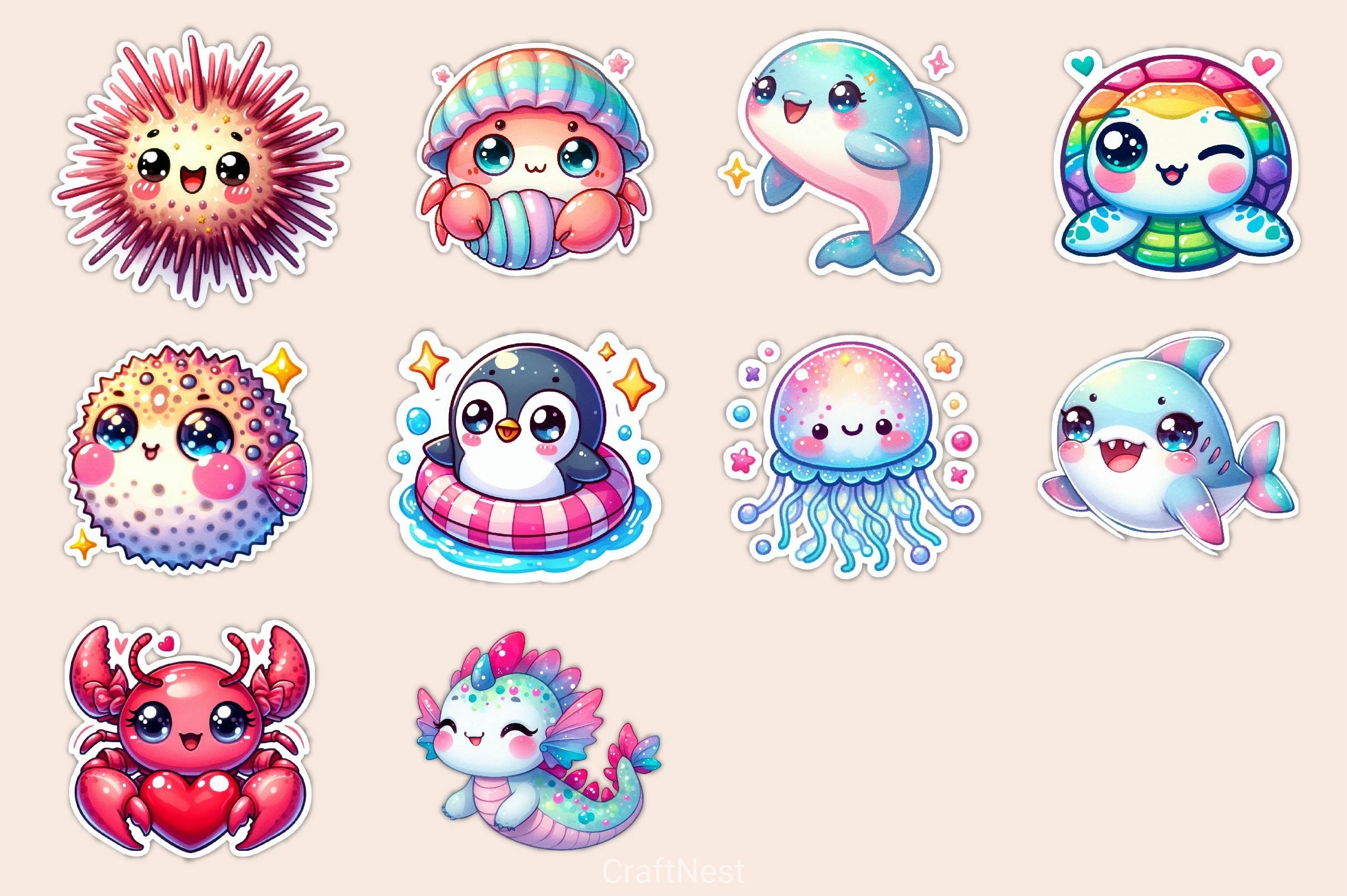 Cute Kawaii Sea Animals Clipart Bundle - CraftNest - Digital Crafting and Art