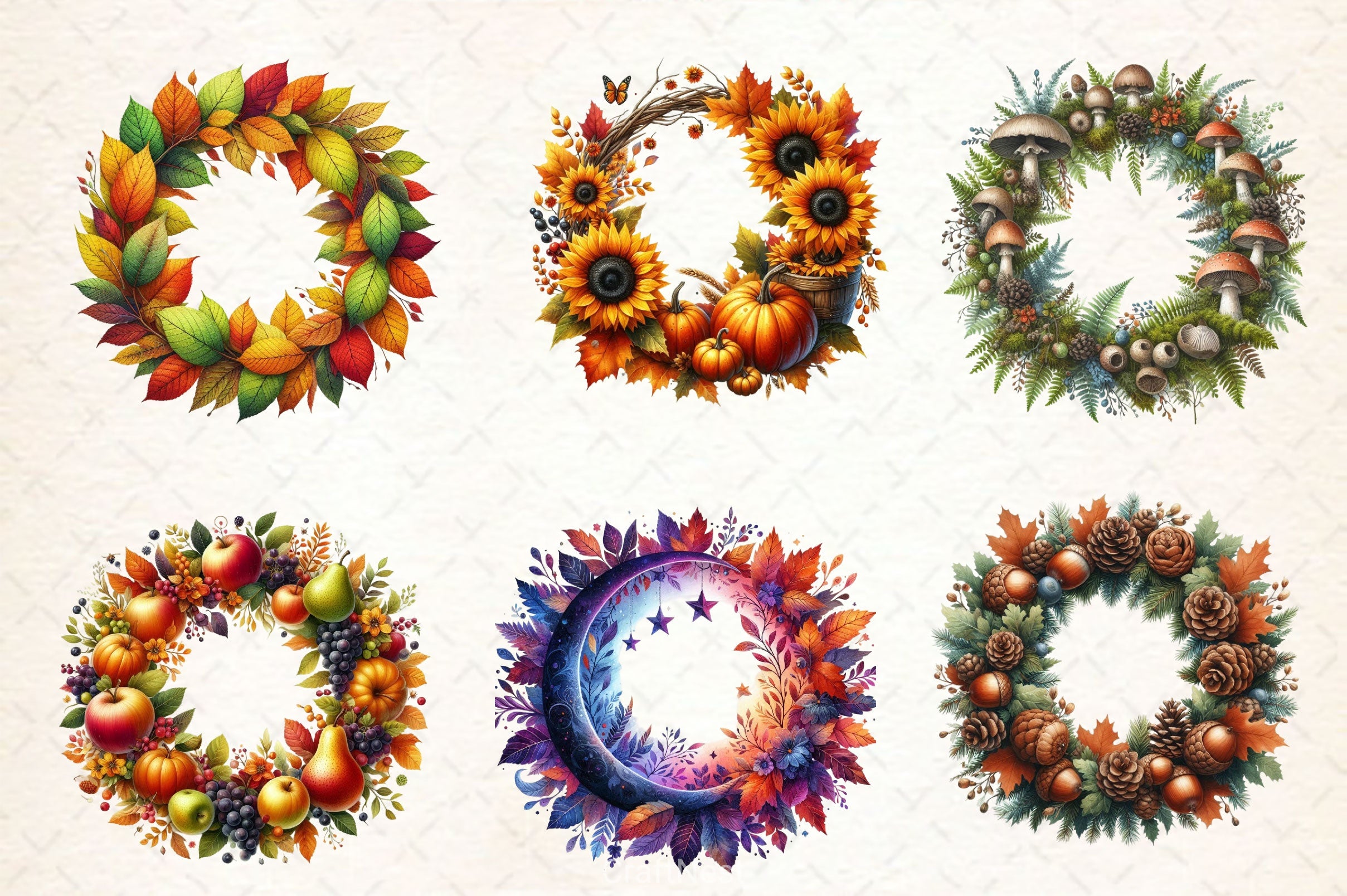 Fall Wreath Autumn Wreath Clipart Bundle - CraftNest - Digital Crafting and Art