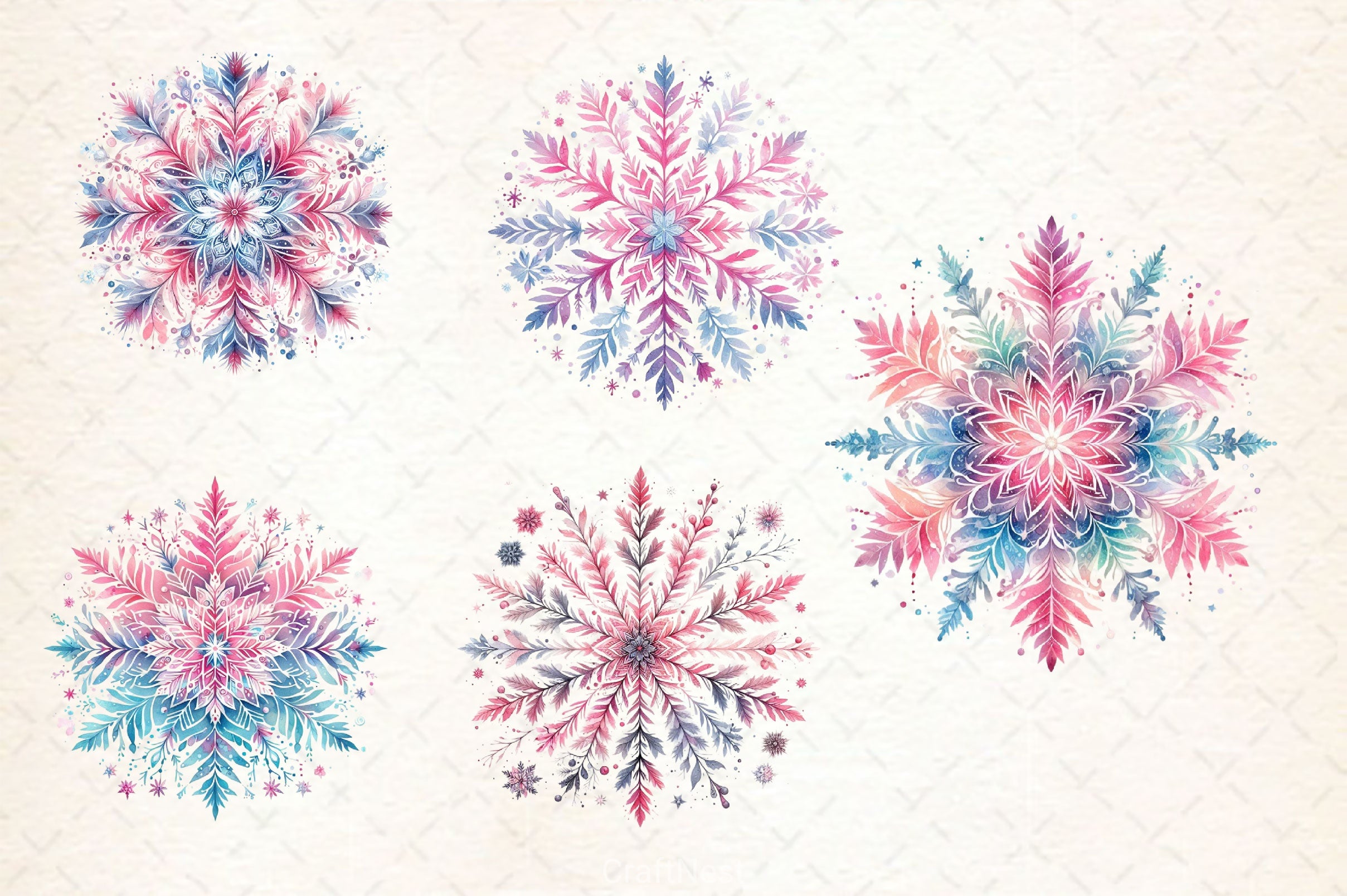 Pink Pastel Snowflake Clipart Bundle - CraftNest - Digital Crafting and Art