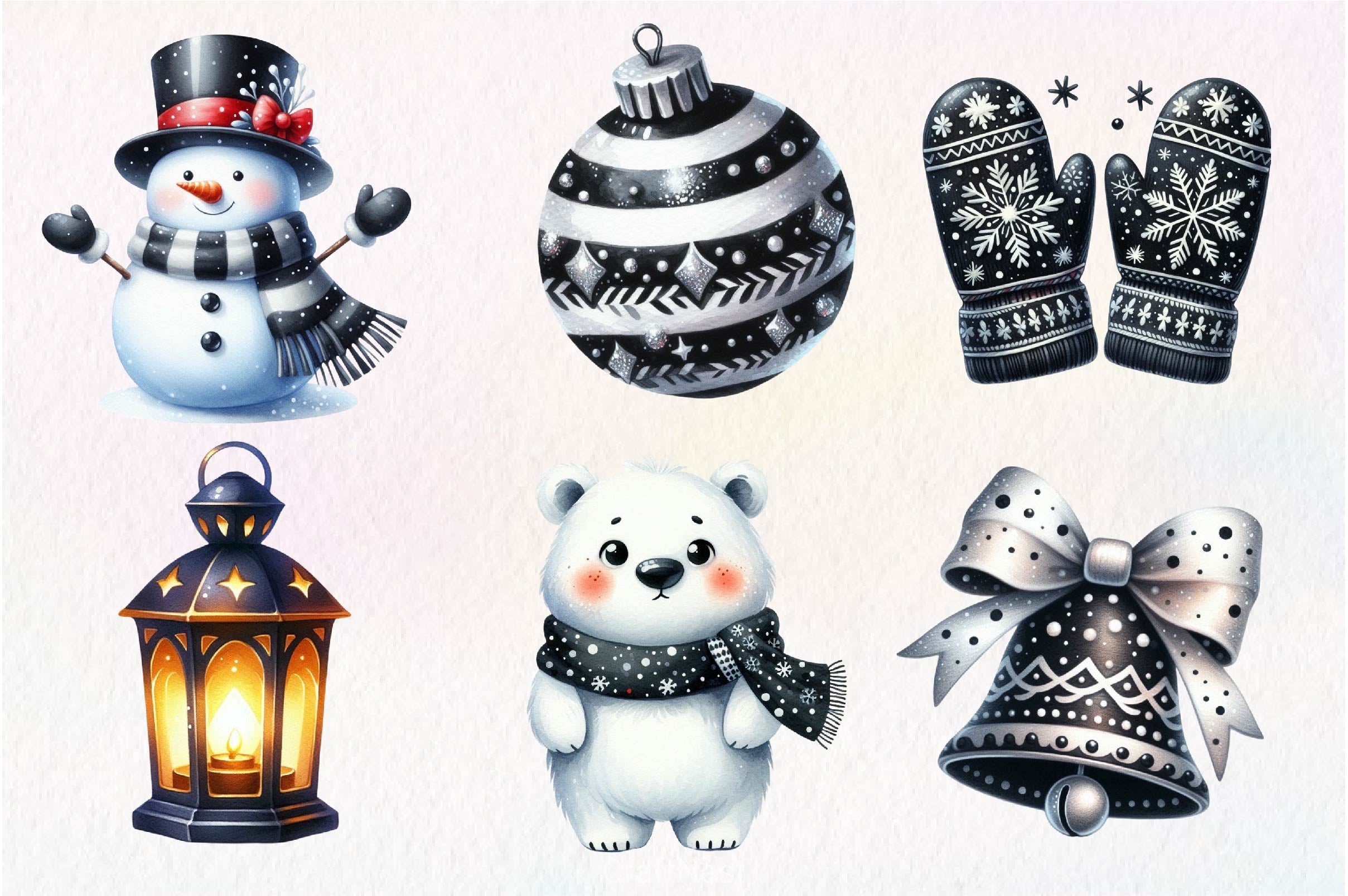 Black And White Christmas Clipart Bundle 2 - CraftNest - Digital Crafting and Art