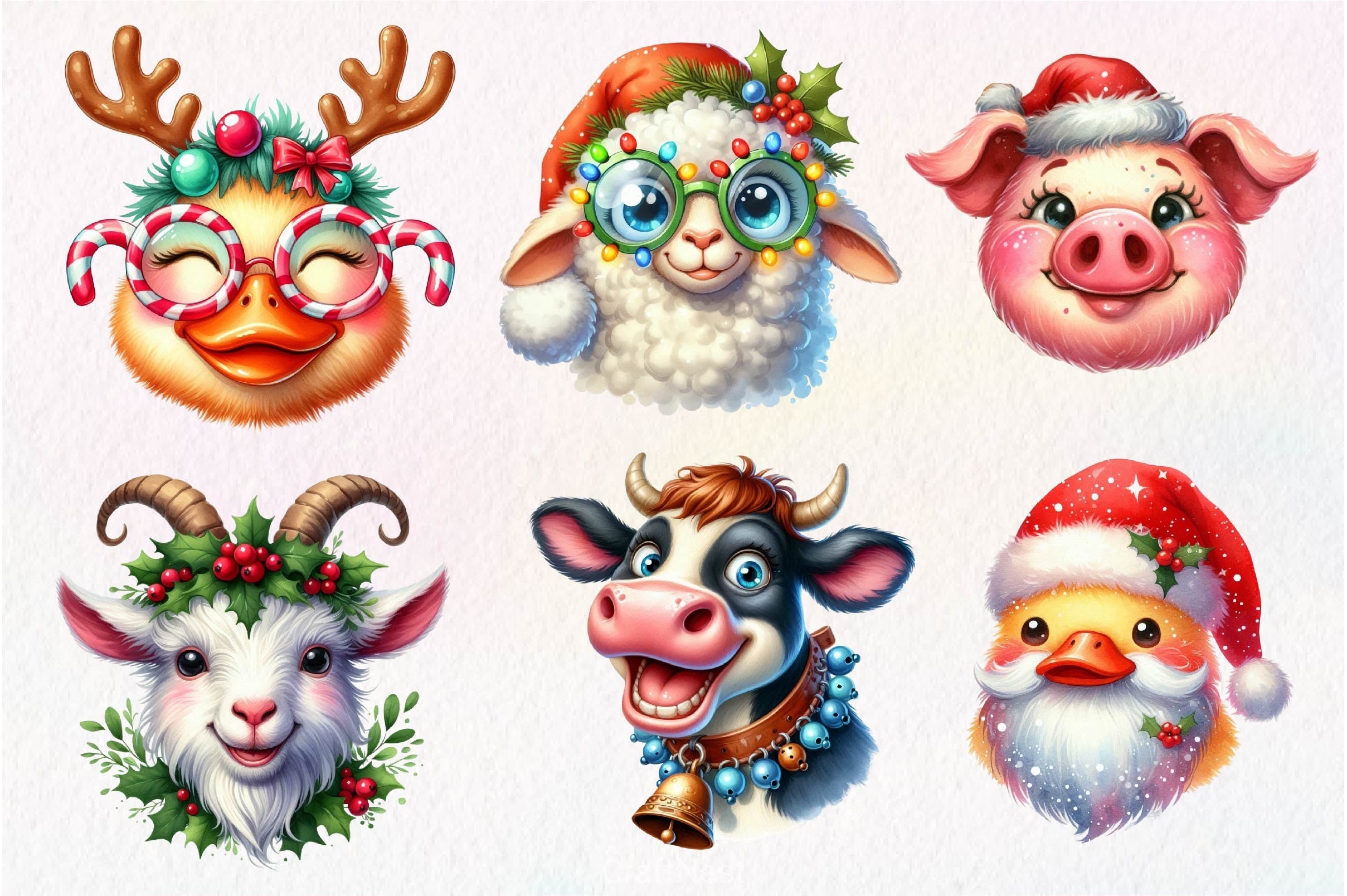 Funny Christmas Farm Animal Face Clipart Bundle - CraftNest - Digital Crafting and Art