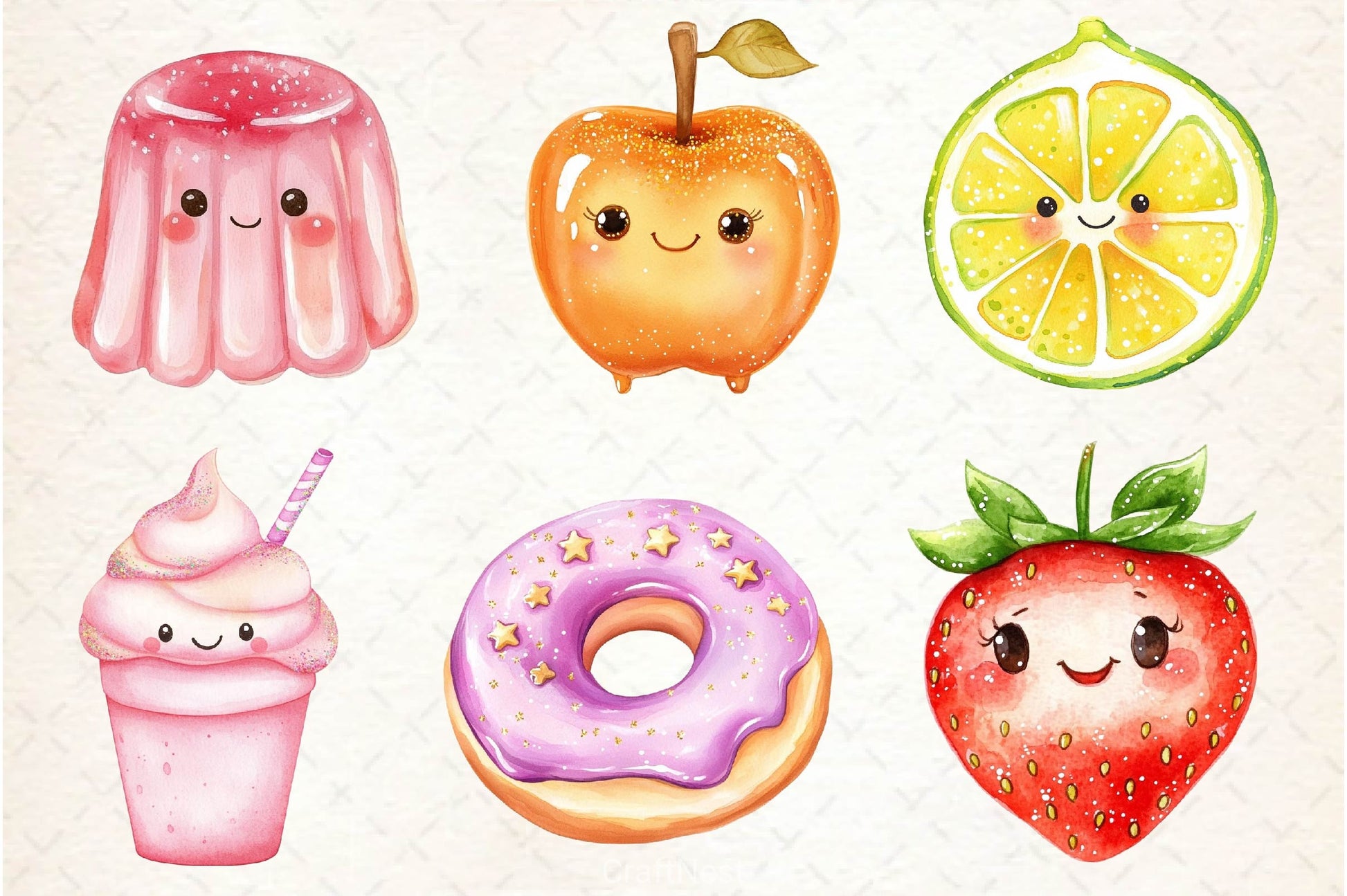 Kawaii Glitter Food Clipart Bundle 3 - CraftNest - Digital Crafting and Art