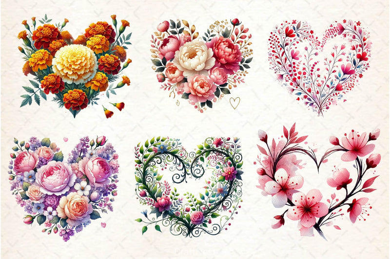 Valentine Floral Heart Clipart Bundle - CraftNest - Digital Crafting and Art