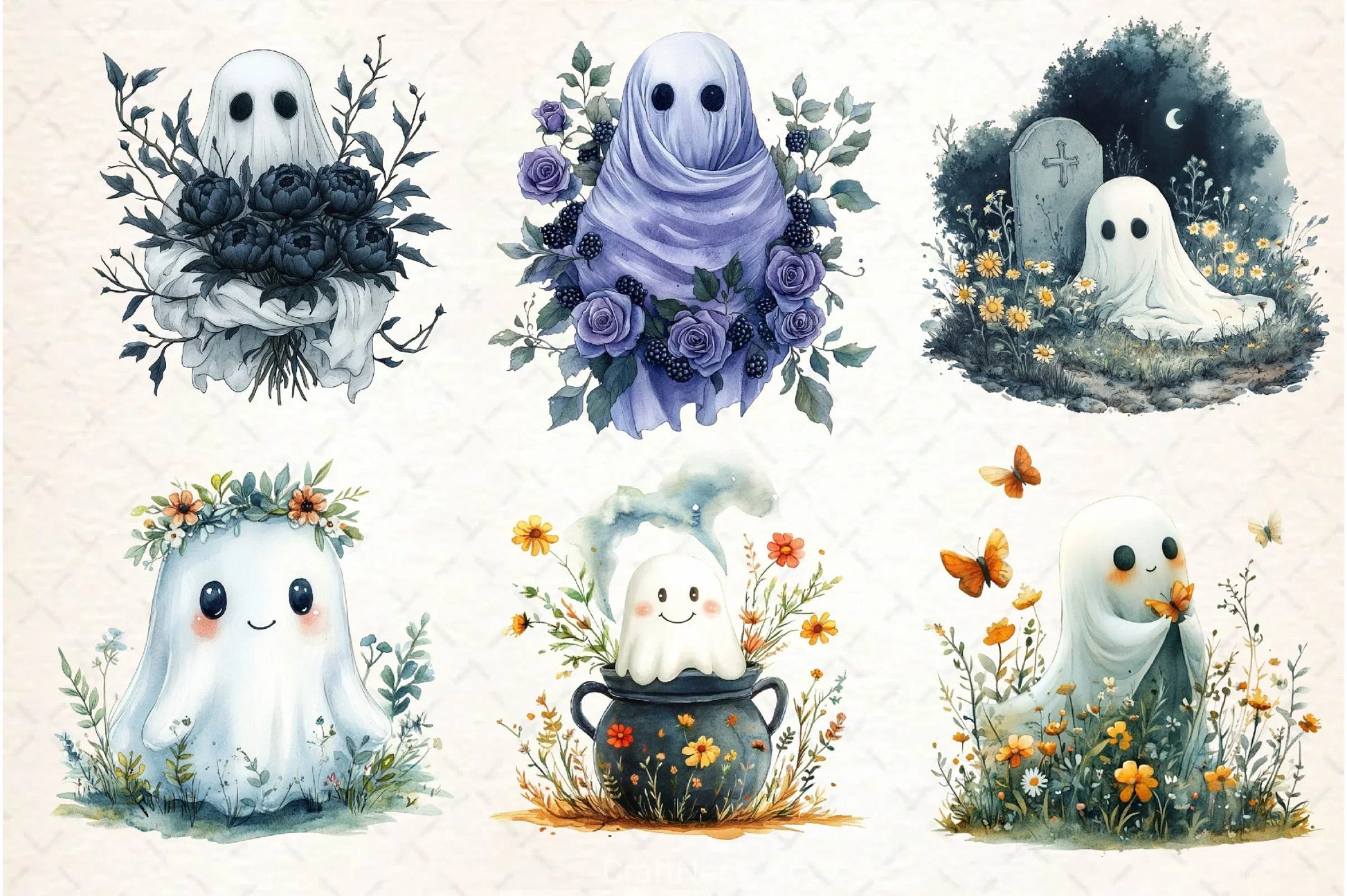 Halloween Floral Ghost Clipart Bundle 3 - CraftNest - Digital Crafting and Art