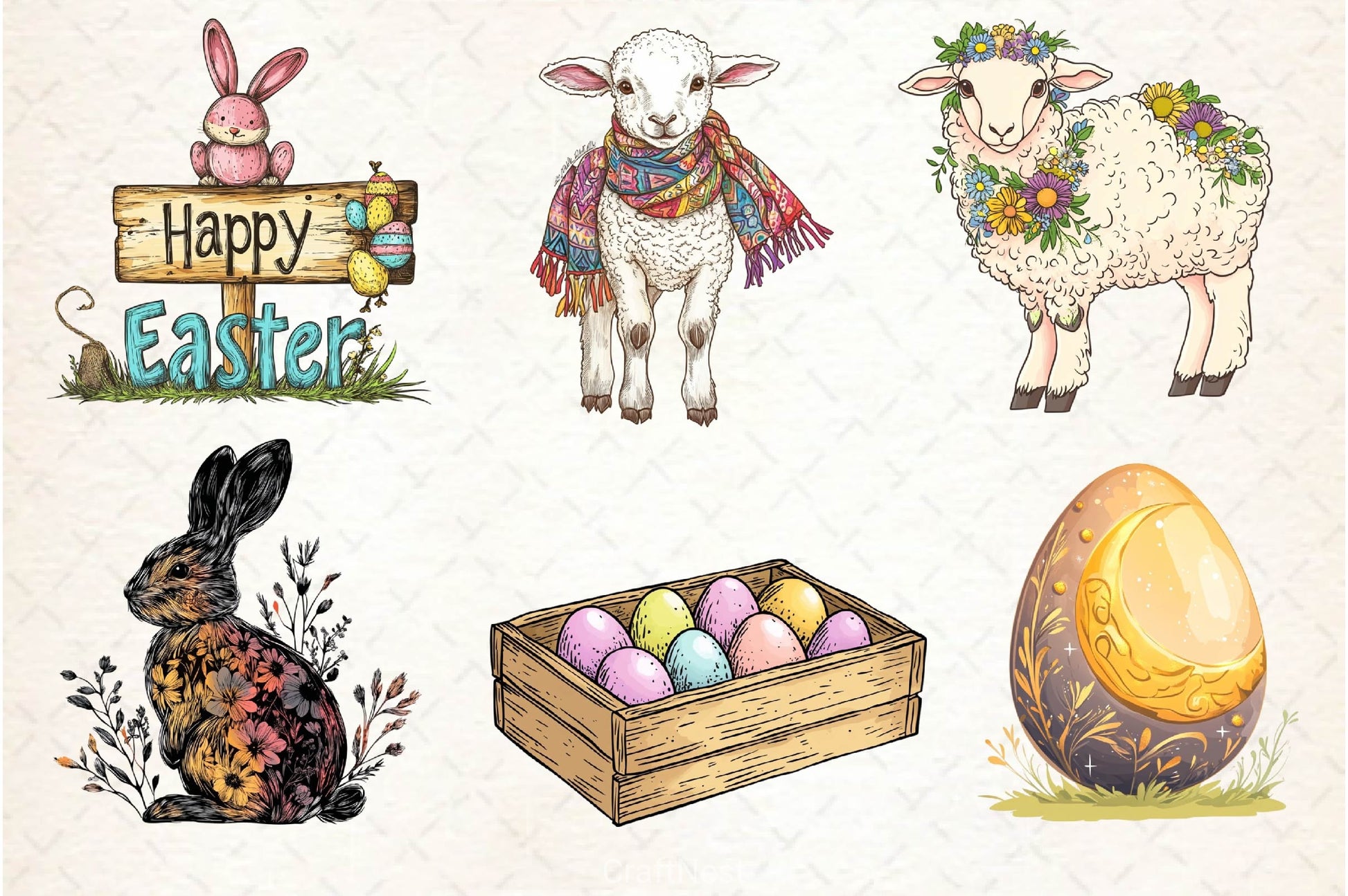 Boho Easter Clipart Bundle  8 - CraftNest - Digital Crafting and Art