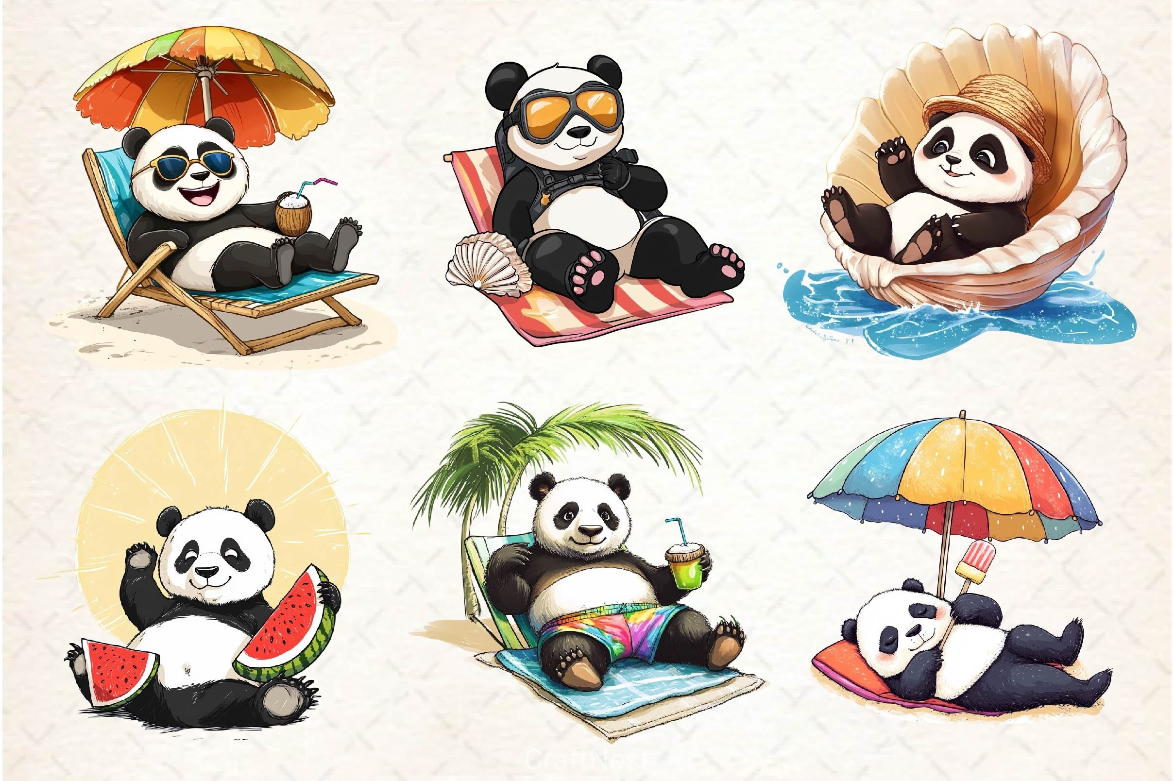 Funny Sunbathing Panda Clipart Bundle 2 - CraftNest - Digital Crafting and Art