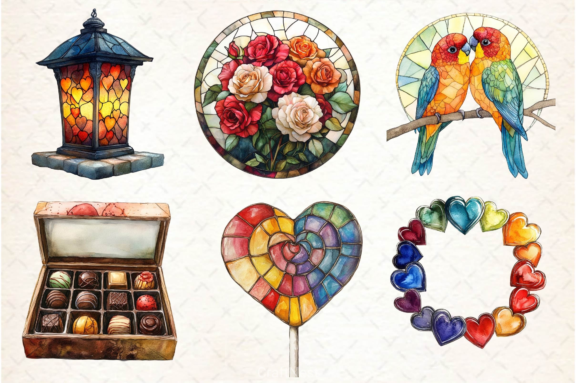 Stained Glass Valentines Clipart Bundle - CraftNest - Digital Crafting and Art