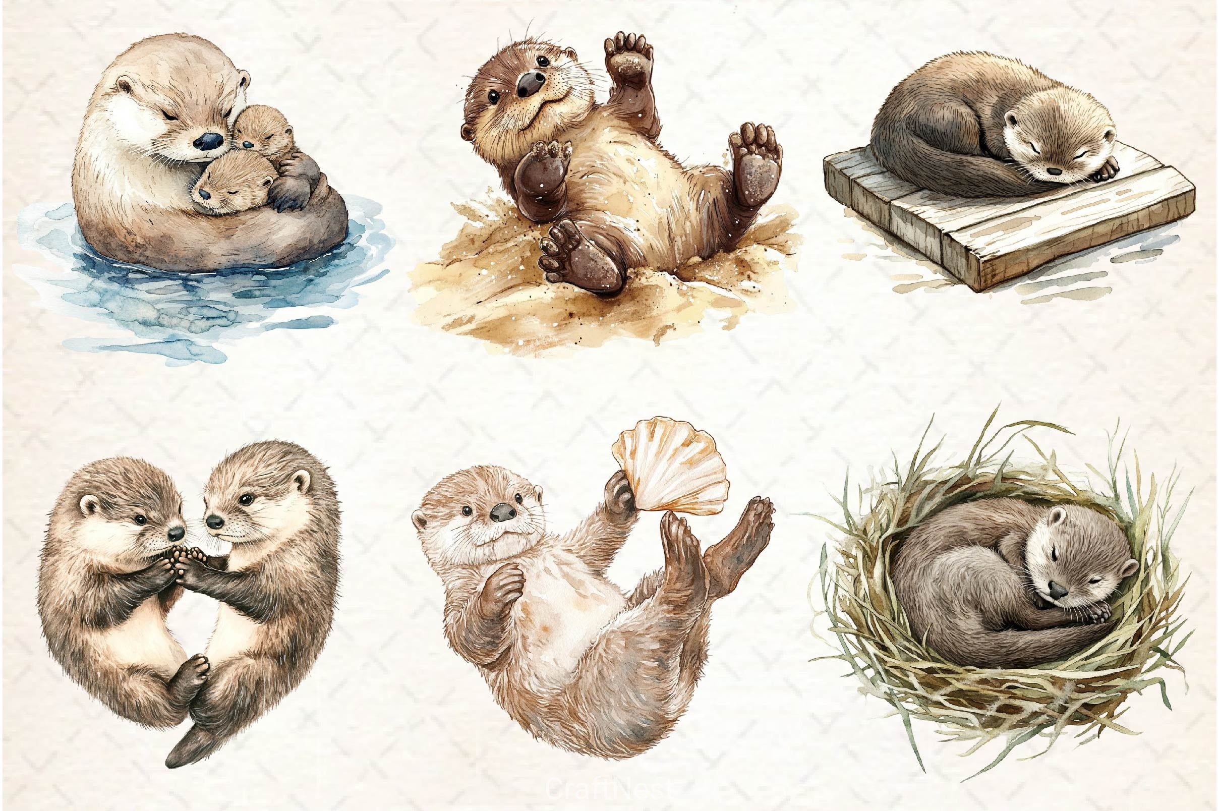 Playful Otter Pups Clipart Bundle 2 - CraftNest - Digital Crafting and Art