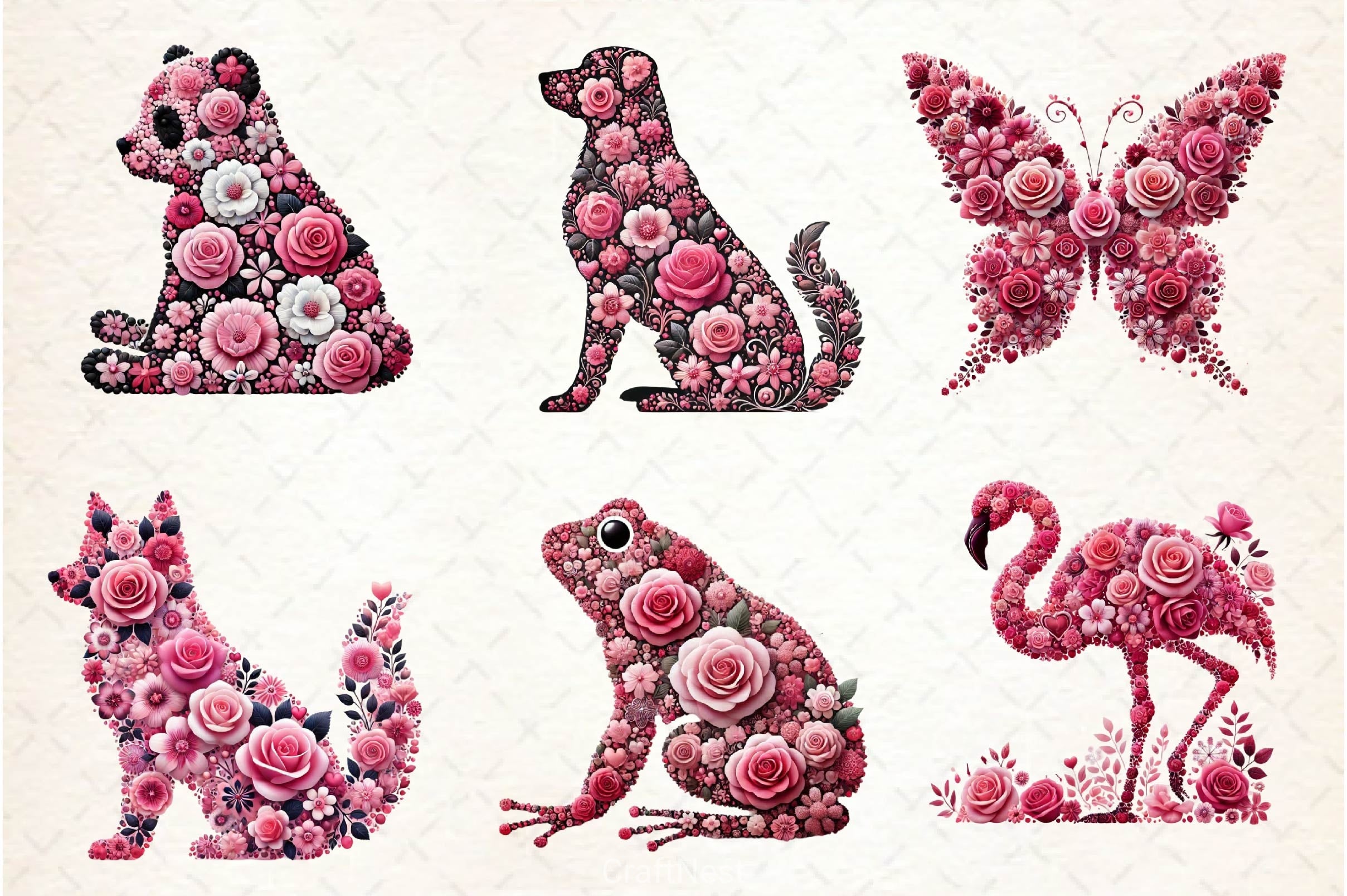 Valentines Day Animal With Rose Clipart Bundle - CraftNest - Digital Crafting and Art