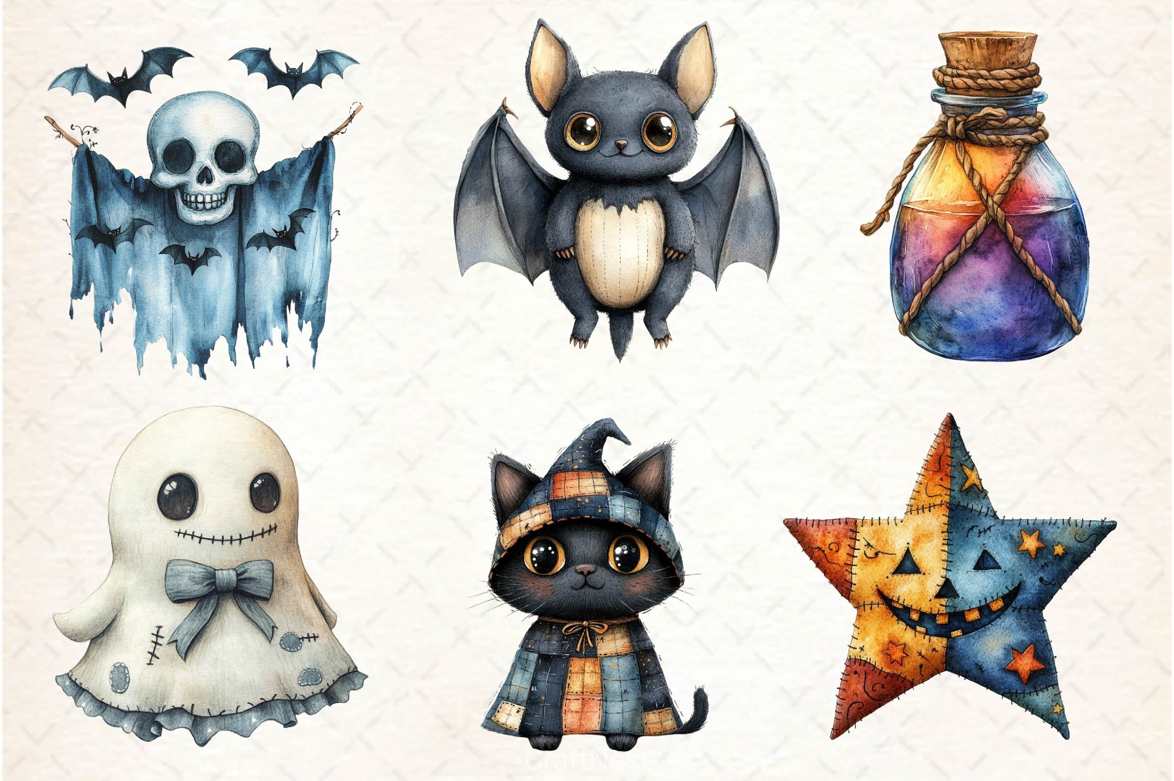 Patchwork Style Halloween Clipart Bundle - CraftNest - Digital Crafting and Art