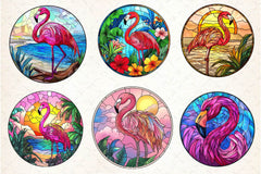 Round Stained Glass Flamingo Clipart Bundle 2 - CraftNest - Digital Crafting and Art