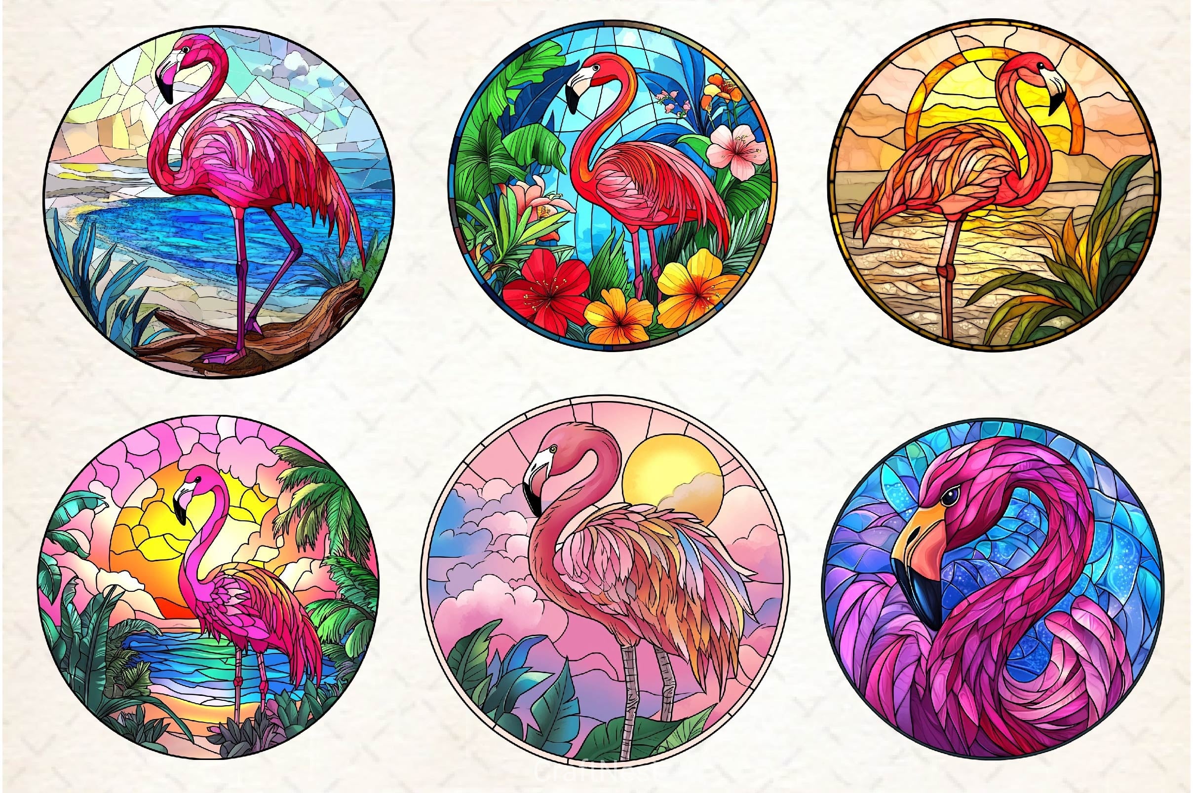 Round Stained Glass Flamingo Clipart Bundle 2 - CraftNest - Digital Crafting and Art