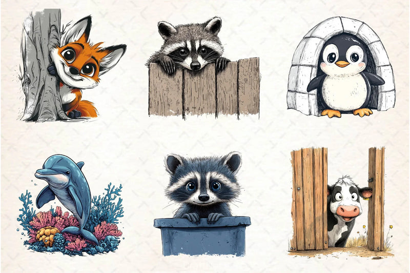 Quirky Animals Peeking Around Corner Clipart Bundle 2 - CraftNest - Digital Crafting and Art