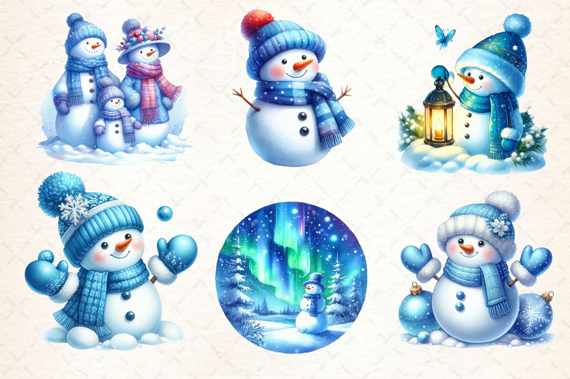 Blue Christmas Snowman Clipart Bundle 2 - CraftNest - Digital Crafting and Art