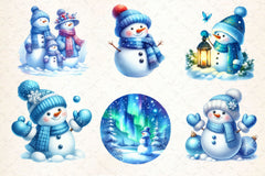Blue Christmas Snowman Clipart Bundle 2 - CraftNest - Digital Crafting and Art