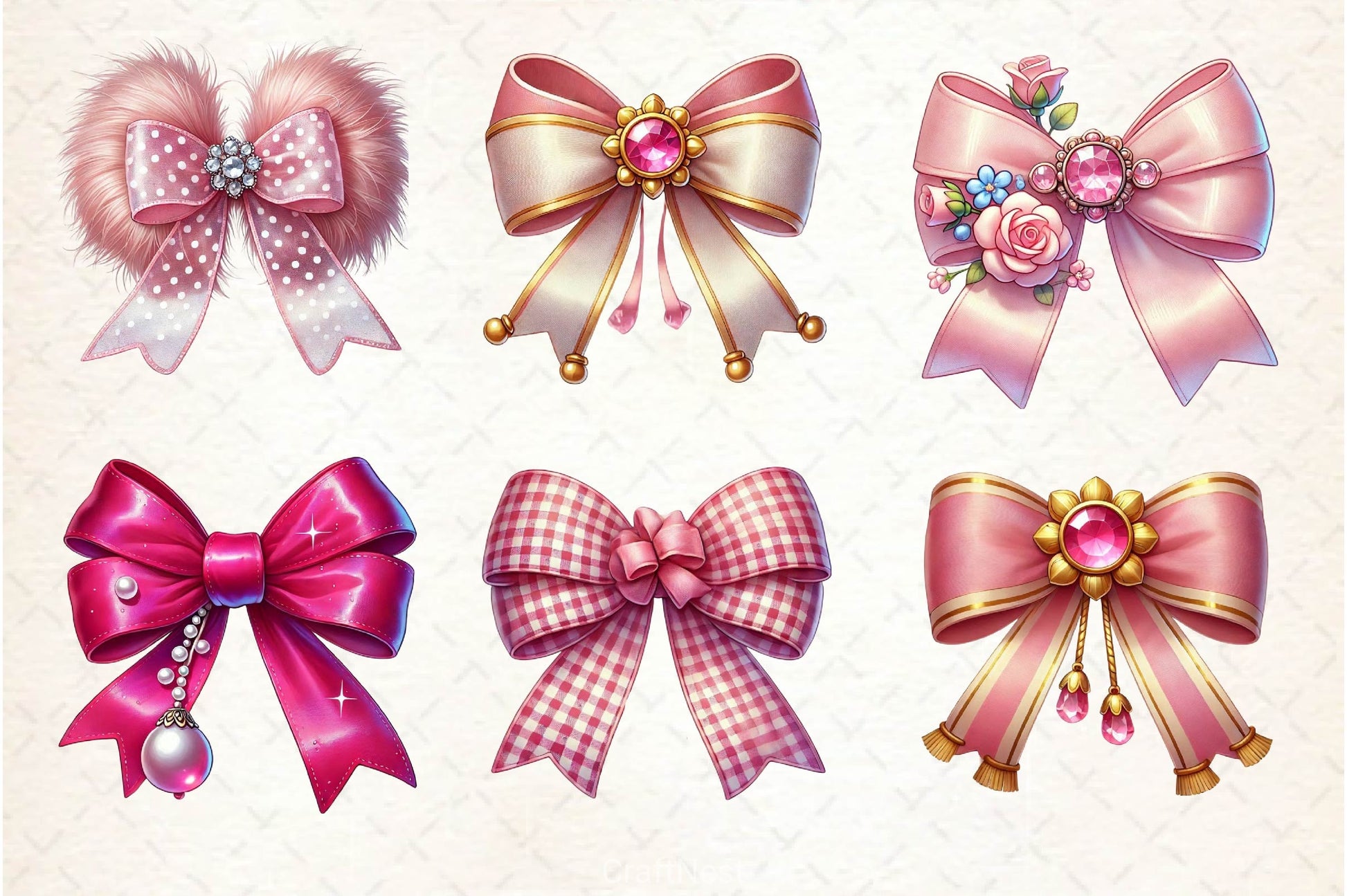 Pink Coquette Valentine Bow Clipart Bundle 2 - CraftNest - Digital Crafting and Art