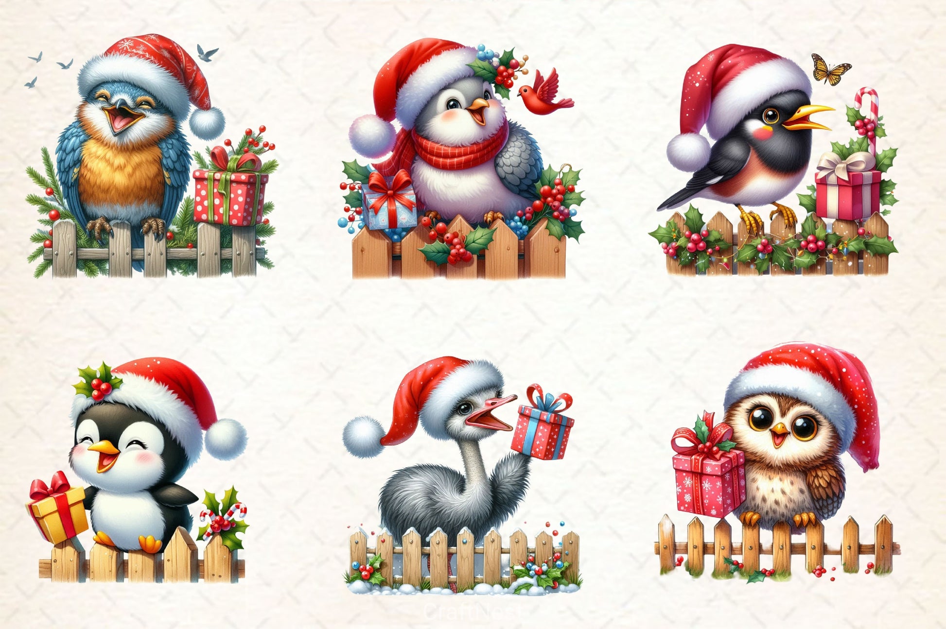 Funny Christmas Birds On Fence Clipart Bundle - CraftNest - Digital Crafting and Art