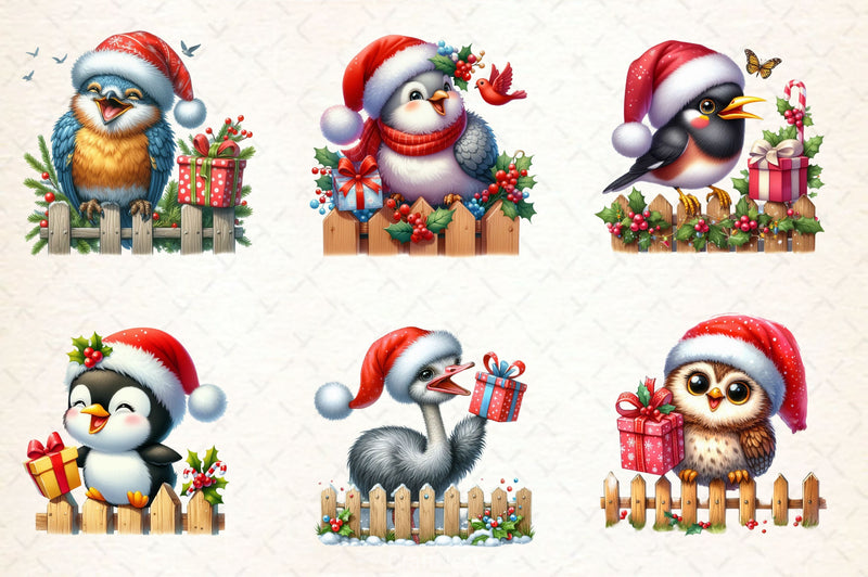 Funny Christmas Birds On Fence Clipart Bundle - CraftNest - Digital Crafting and Art