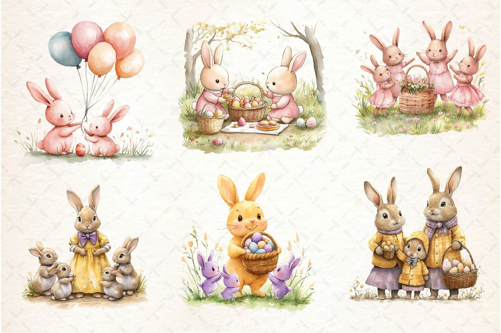 Easter Bunnies Family Clipart Bundle 2 - CraftNest - Digital Crafting and Art