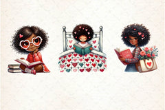 Valentine's Day Bookworm African Girl Clipart Bundle - CraftNest - Digital Crafting and Art