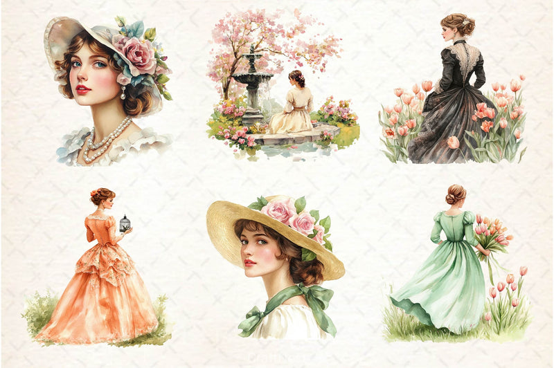 Vintage Spring Woman Clipart Bundle 2 - CraftNest - Digital Crafting and Art