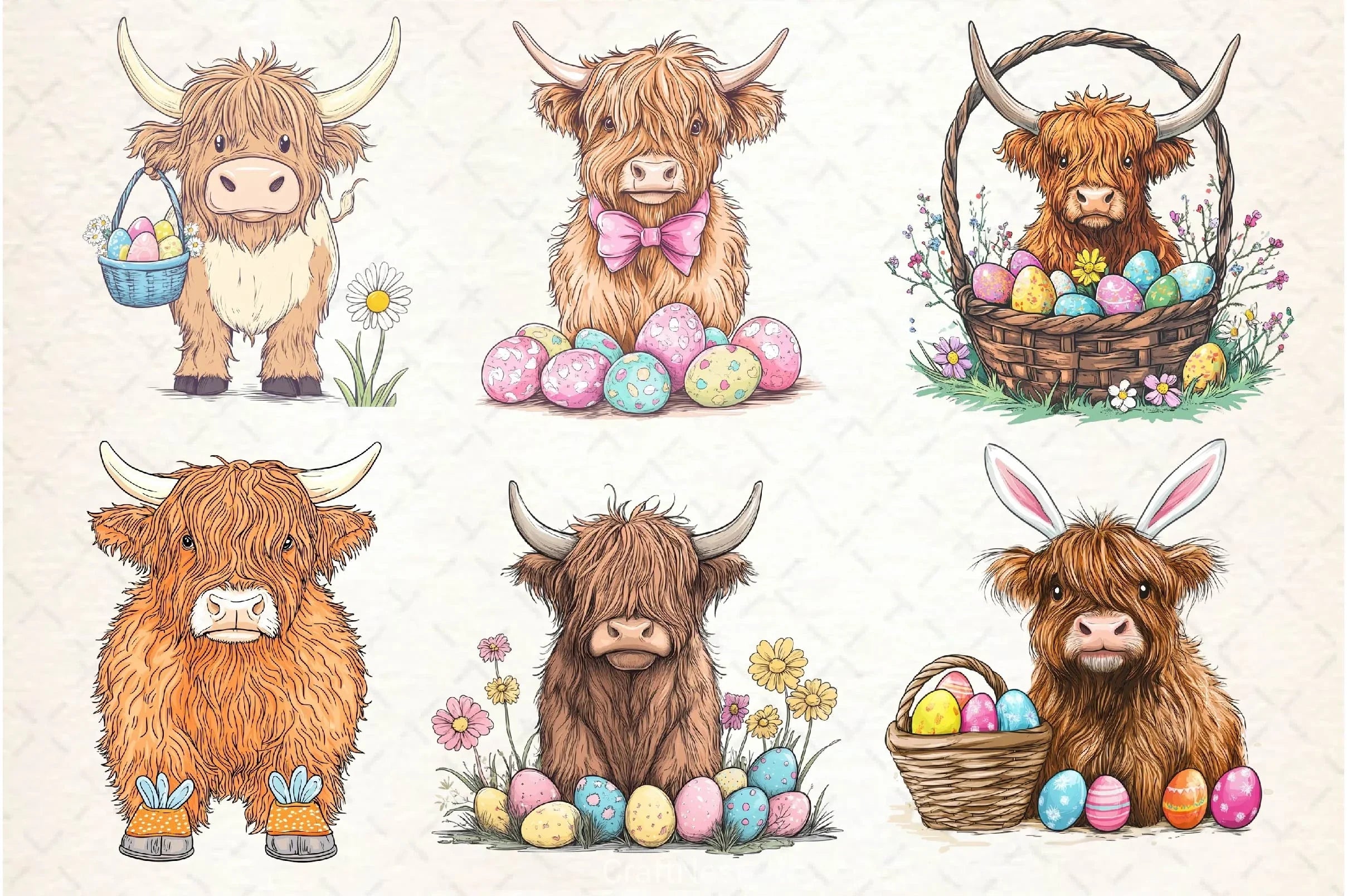Easter Highland Cow Clipart Bundle 3 - CraftNest - Digital Crafting and Art