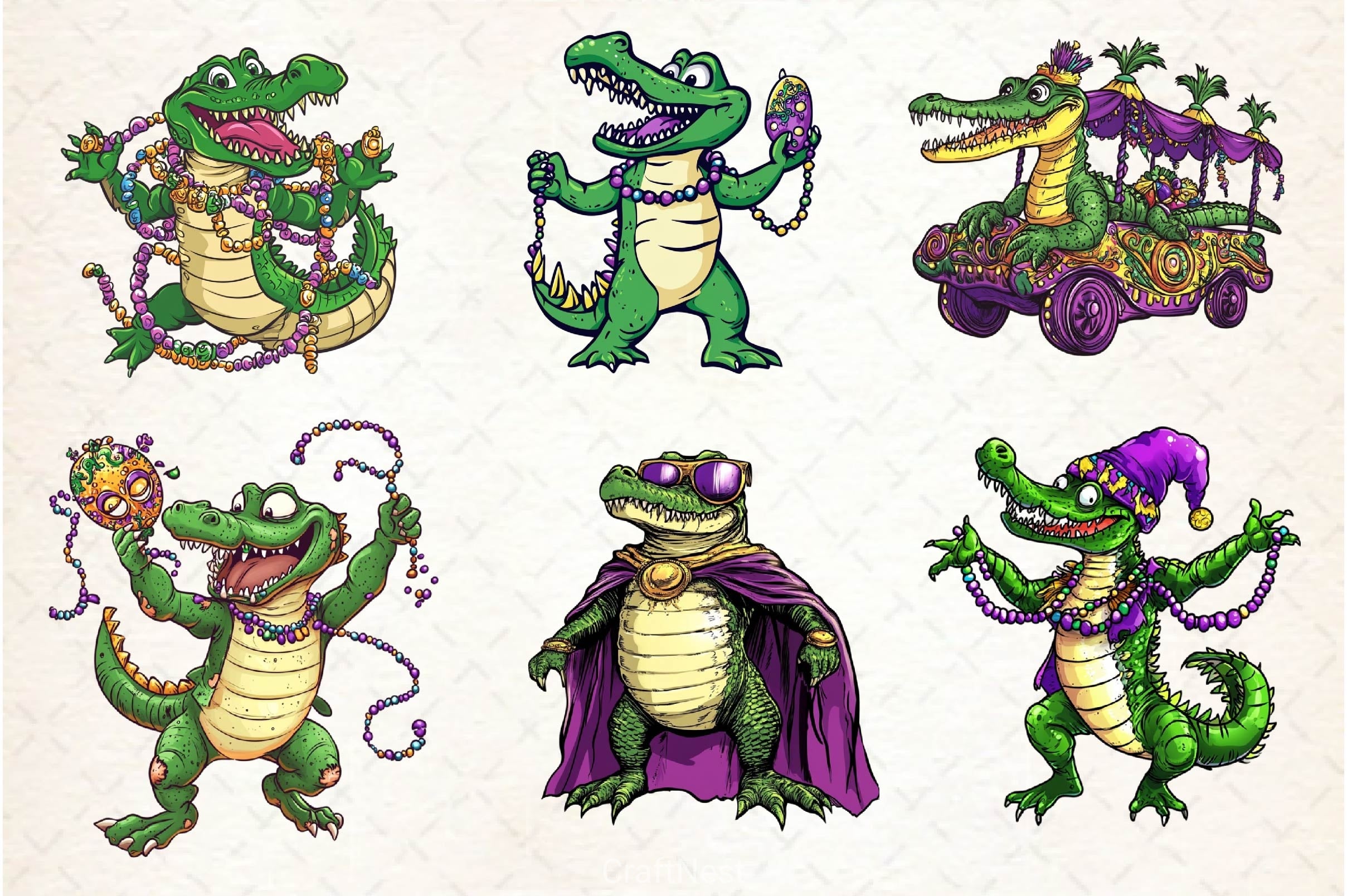 Mardi Gras Crocodile Clipart Bundle 2 - CraftNest - Digital Crafting and Art