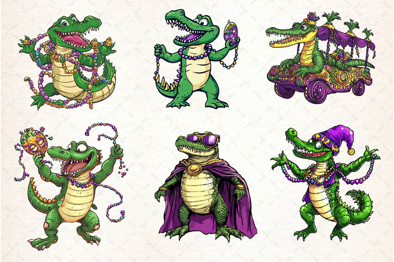 Mardi Gras Crocodile Clipart Bundle 2 - CraftNest - Digital Crafting and Art